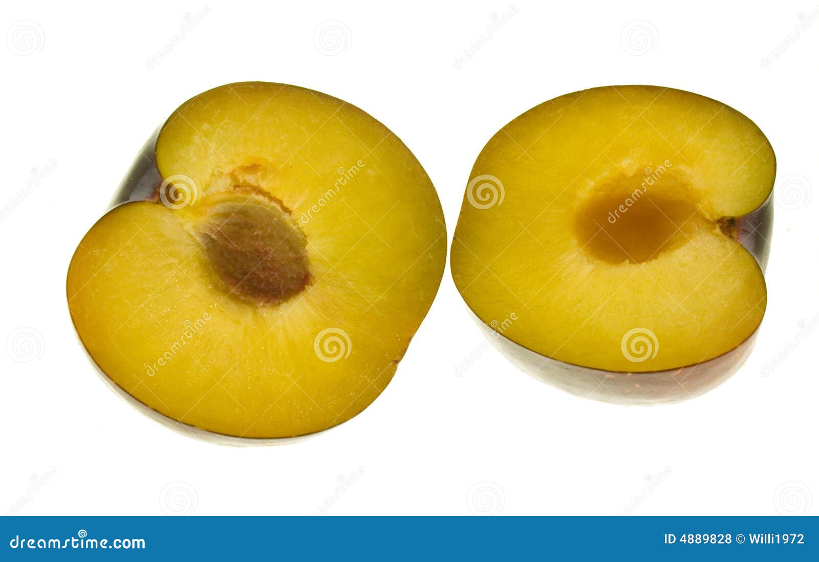 Plum cut in half stock photo. Image of yellow, close, macro 4889828
