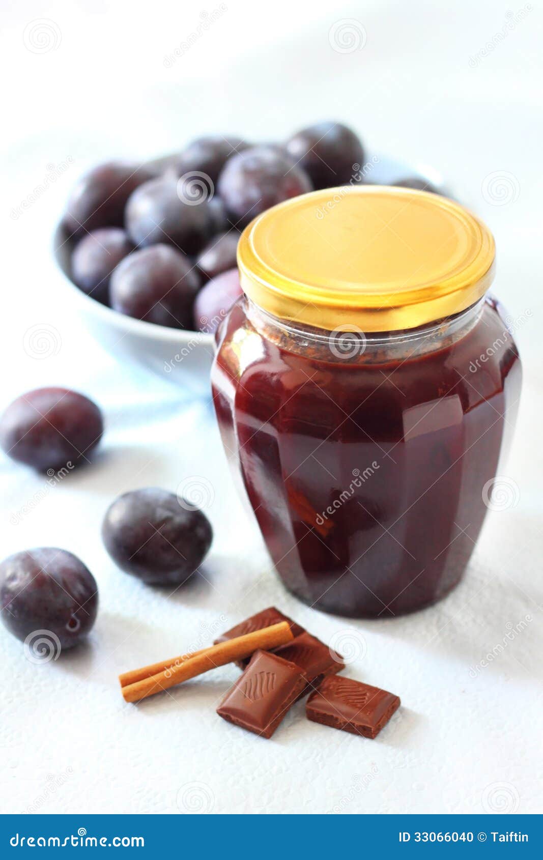 Plum Jam with Chocolate and Cinnamon Stock Photo Image of blue, fruit