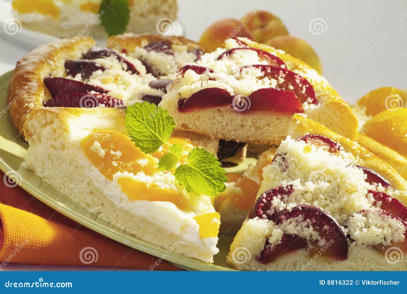 Plum and peach cake stock photo. Image of pieces, food 8816322