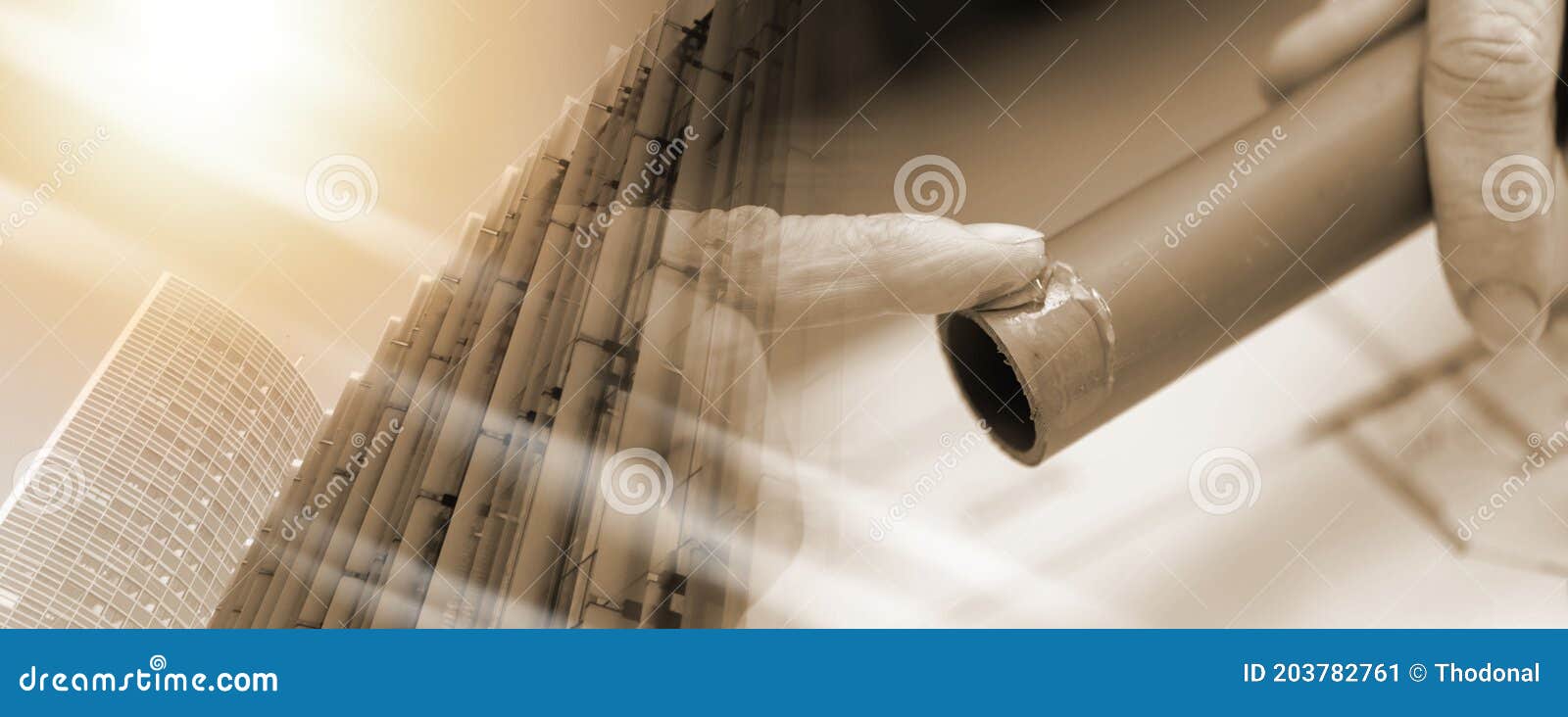 Plumber Applying Glue on Pvc Pipe; Multiple Exposure Stock Image