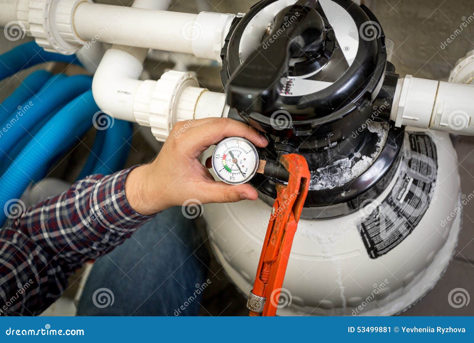 Plumber Checking Manometer on Big Hydraulic Pump Stock Image Image of control, pump 53499881