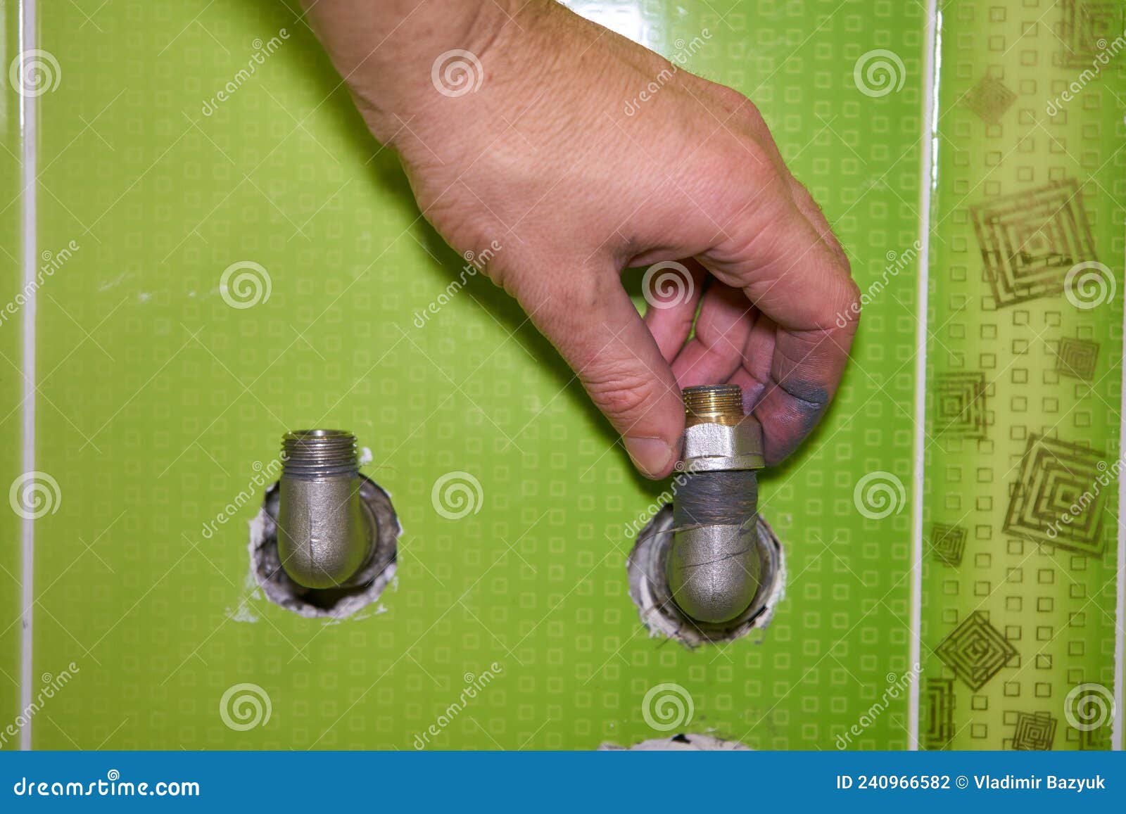 The Plumber Connects Cold and Hot Water,connecting the Output of Cold