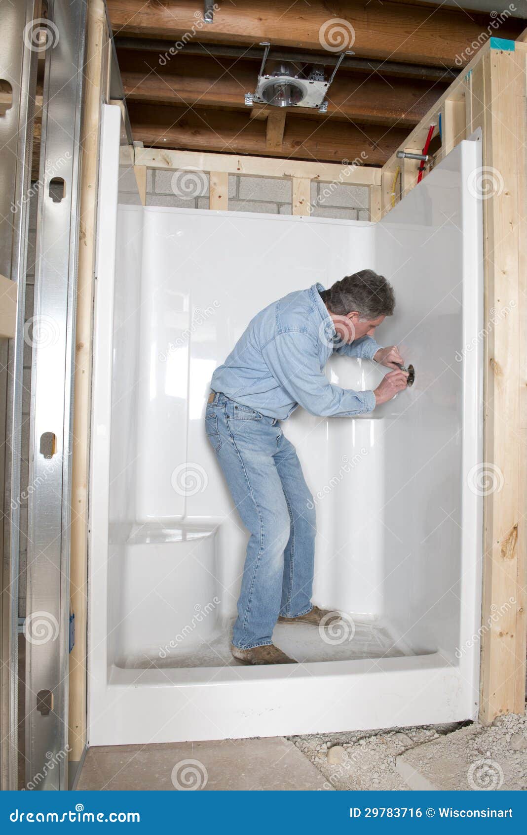 Plumber Install Bathroom Shower Home Remodel Stock Photo Image