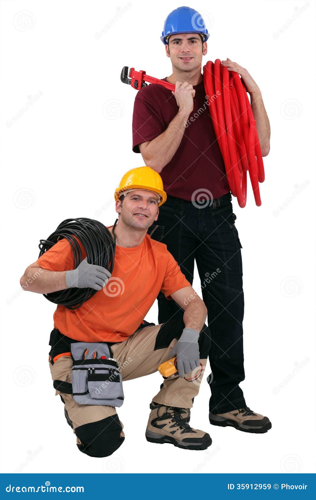Plumber and electrician stock image. Image of home, confused 35912959