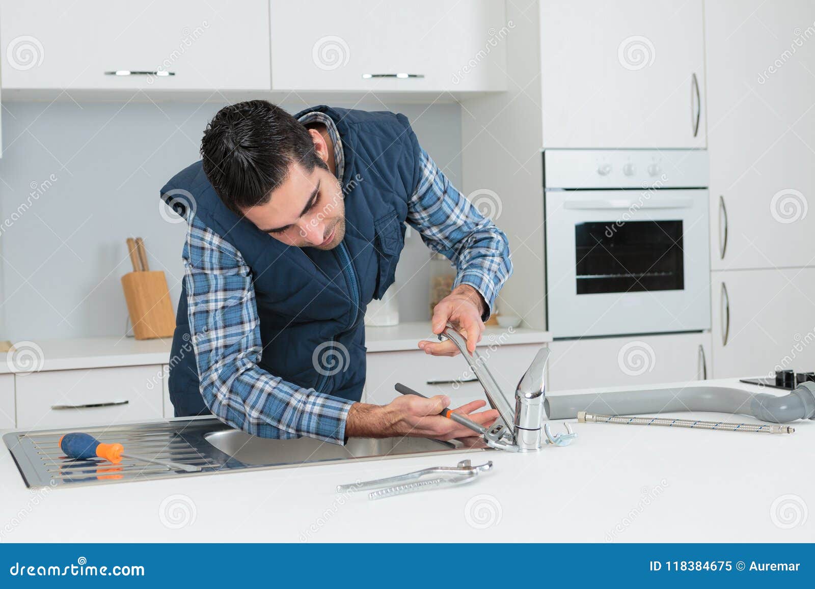 Plumber Fitting Kitchen Tap Stock Image Image of adjustment, waste