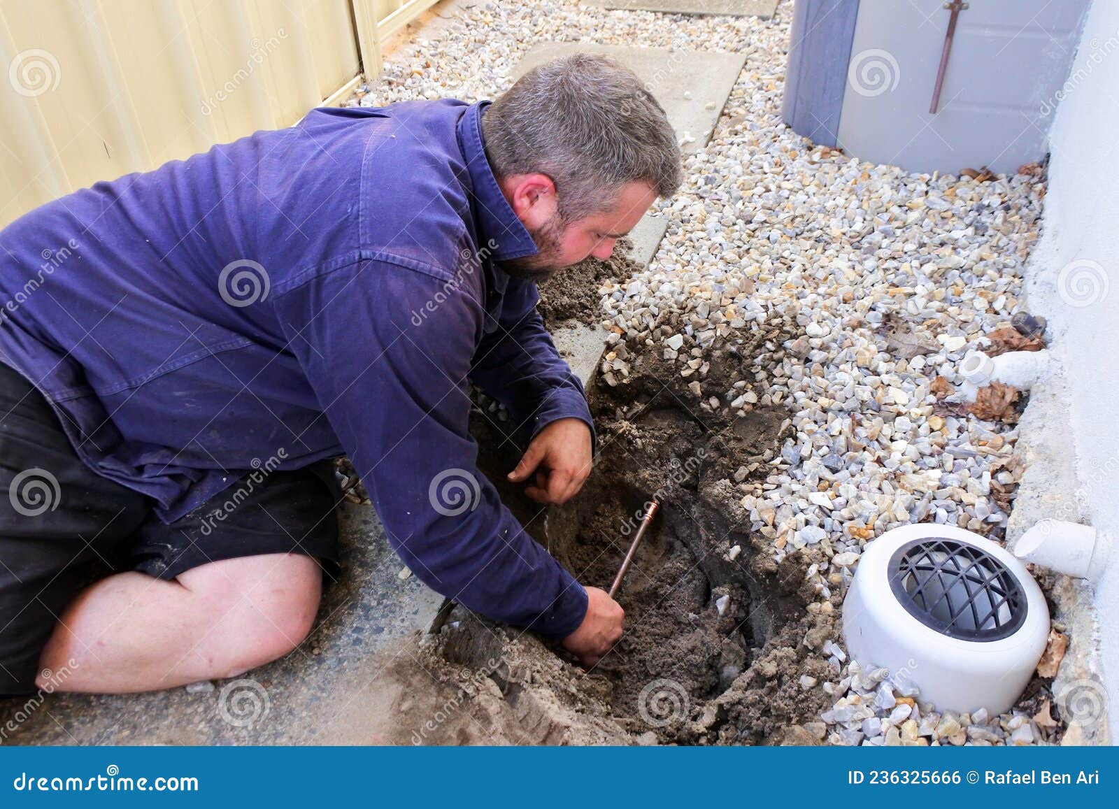Plumber Fixing an Underground Water Pipe Leaking Stock Photo Image of