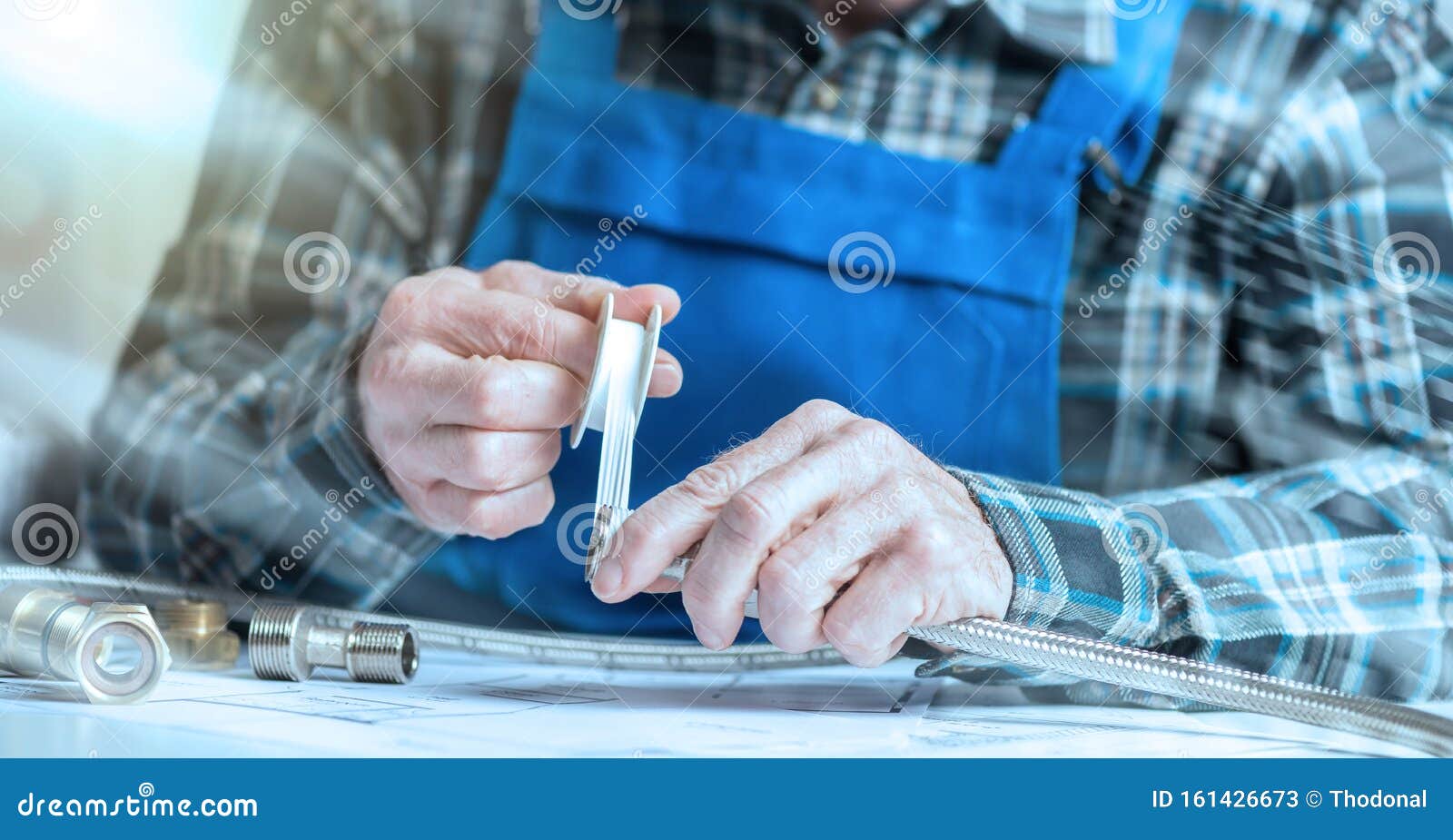 Plumber Using Teflon Tape, Light Effect Stock Image Image of teflon, pressure 161426673