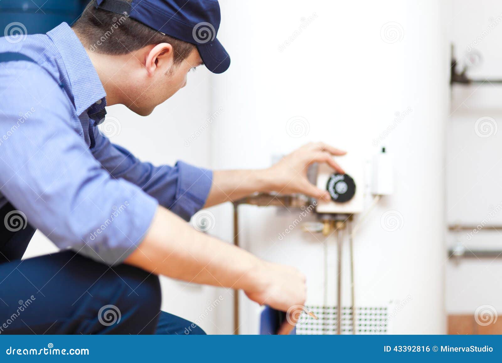 plumber repairing an hot-water heater