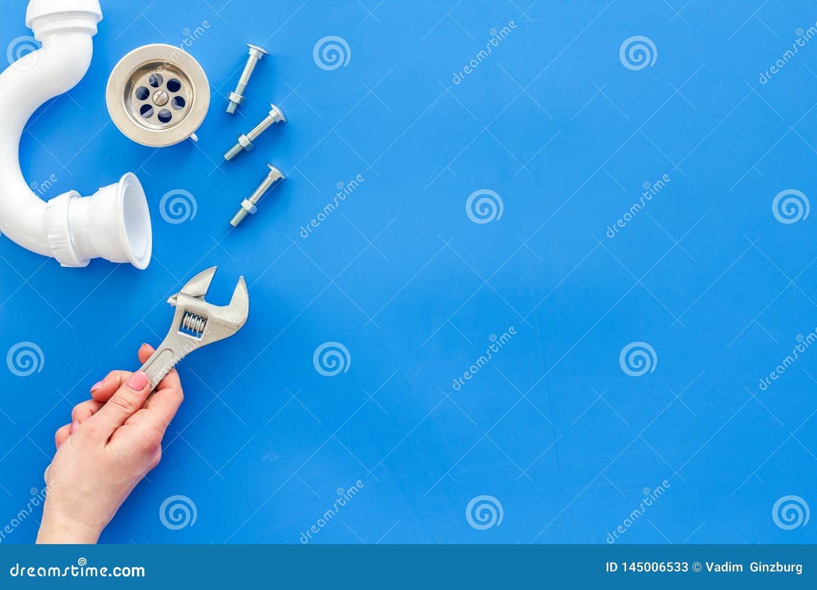 Download Plumber Work With Instruments, Tools And Gear On Blue ...