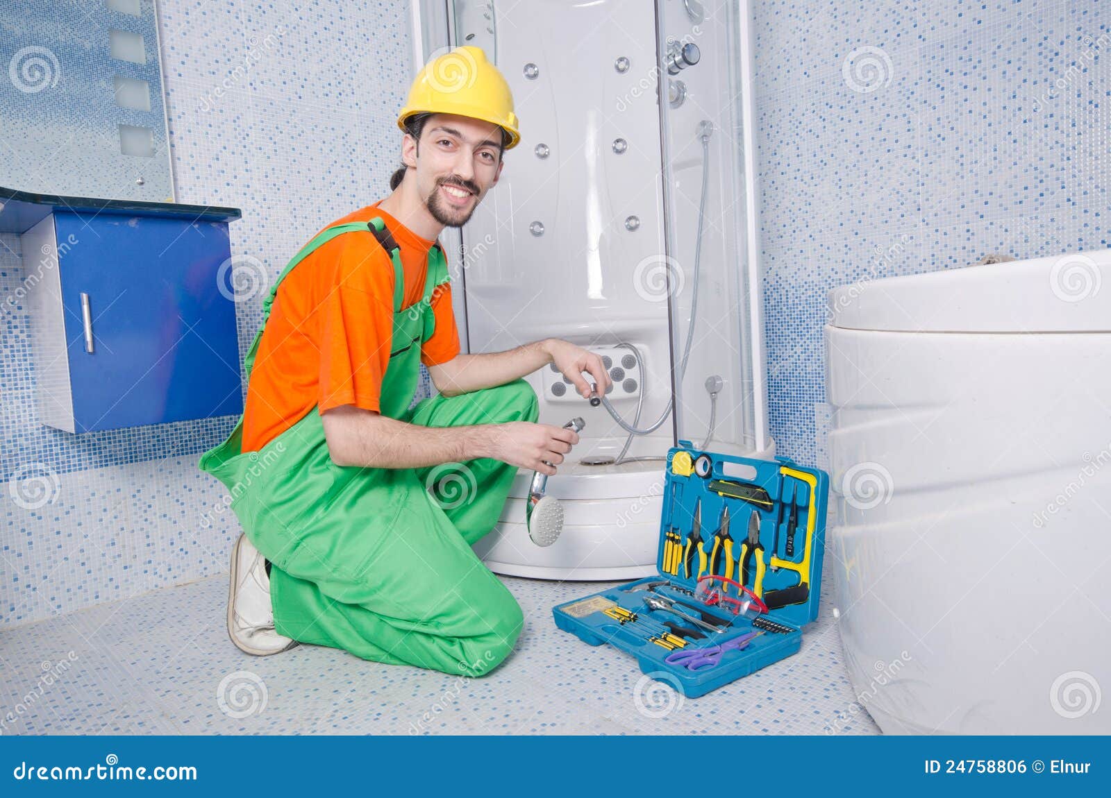 Plumber Working in Bathroom Stock Photo Image of interior, pipe 24758806