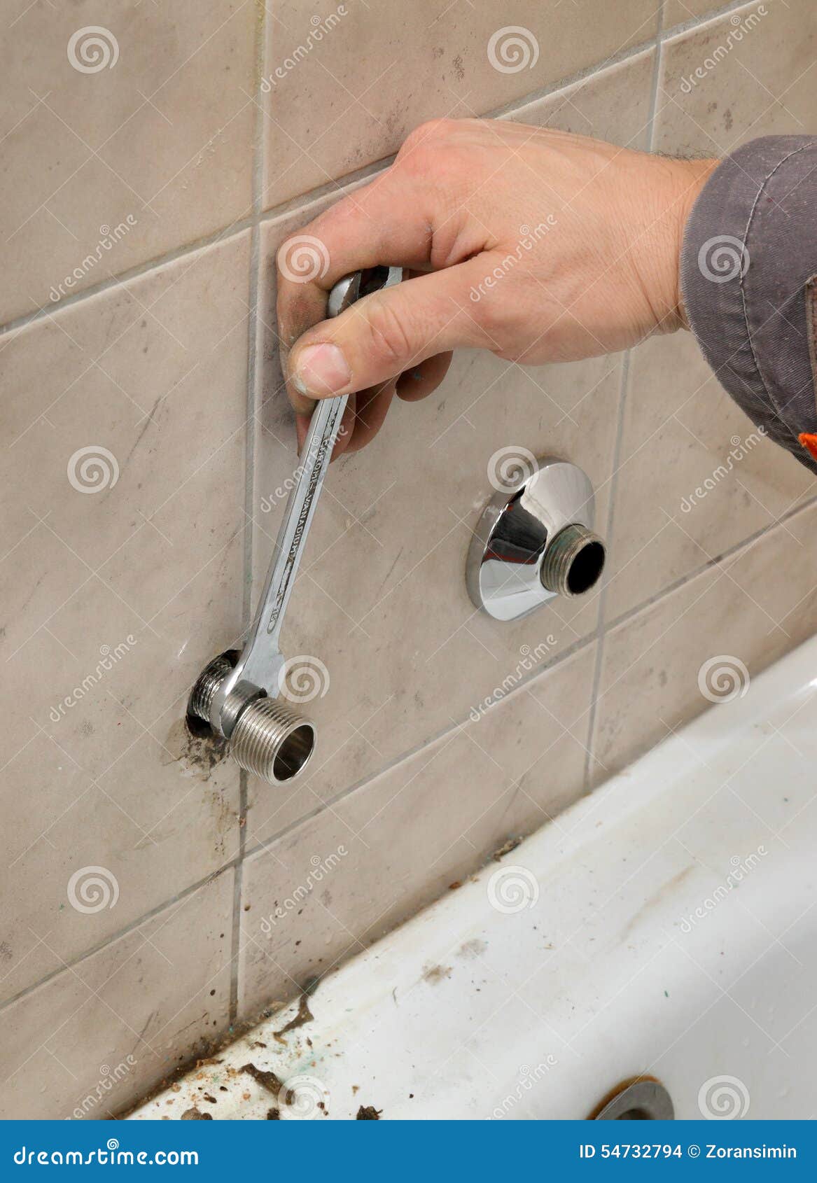Plumber Works in a Bathroom Stock Photo Image of closeup, craft 54732794