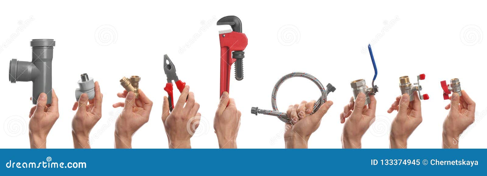Plumbers Holding Different Tools and Fittings Stock Image Image of industry, repair 133374945