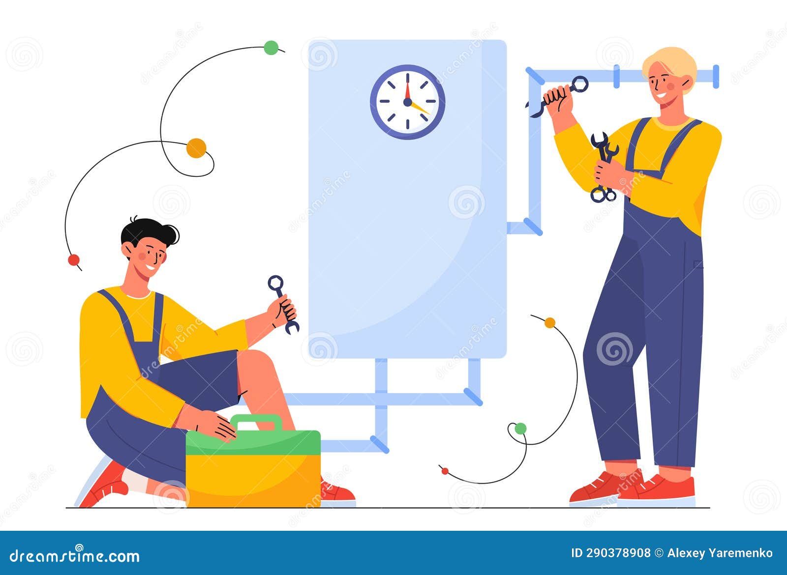 Plumbers with Tools at Workplace Vector Concept Stock Illustration
