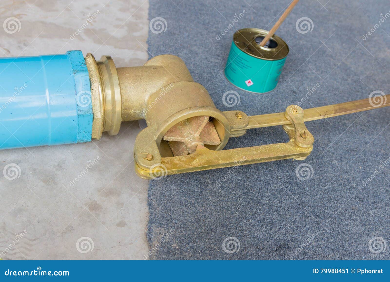 Plumbing Building Contractor Installing Plastic Drain Pipe in Th Stock