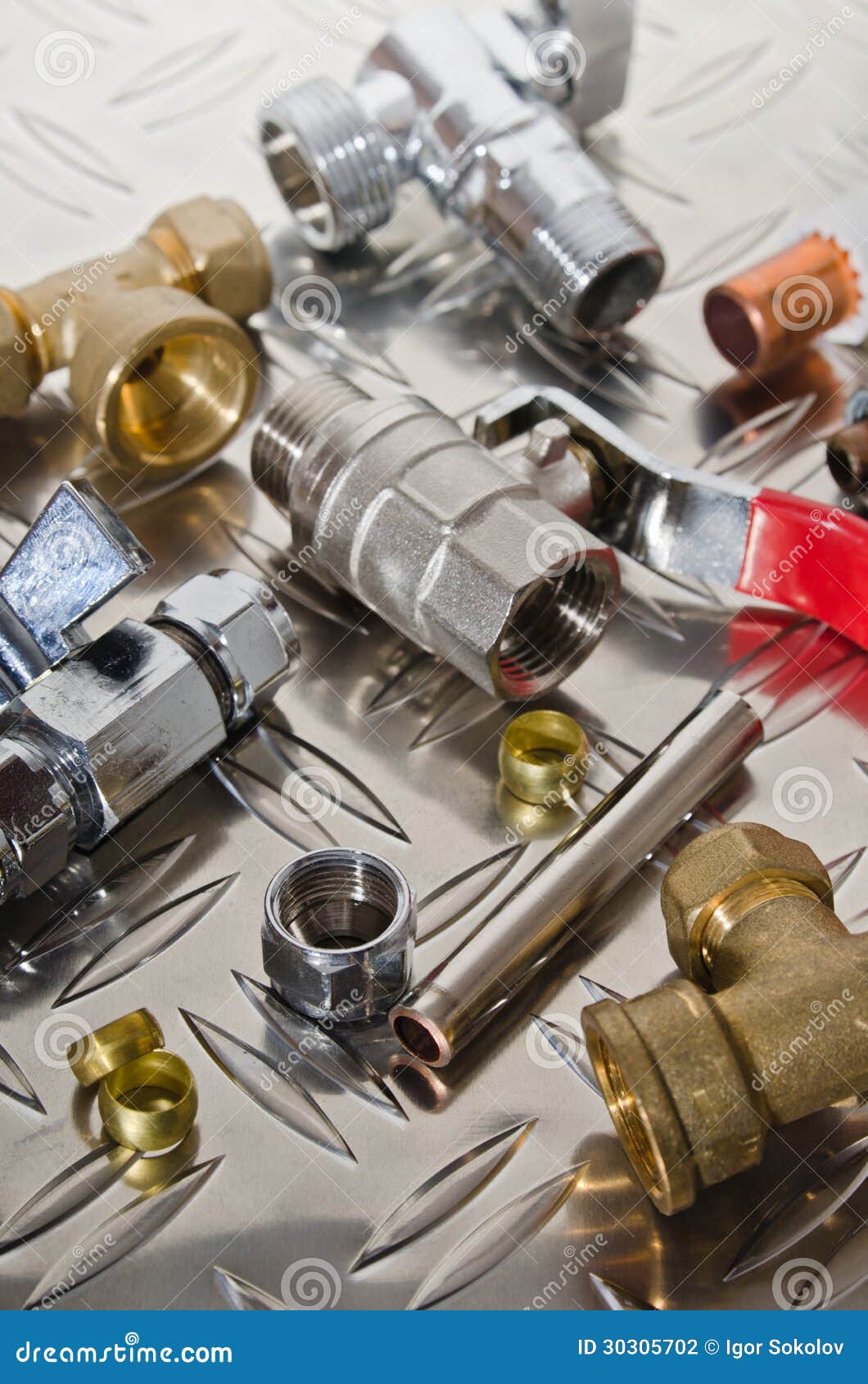 Plumbing Kit on a Metal Surface Stock Photo Image of accessory, pipe