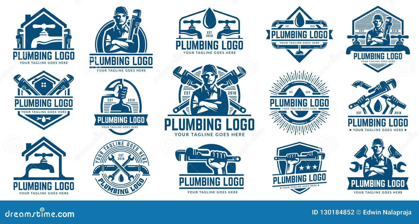 15 plumbing logo template pack, with retro or vintage style.