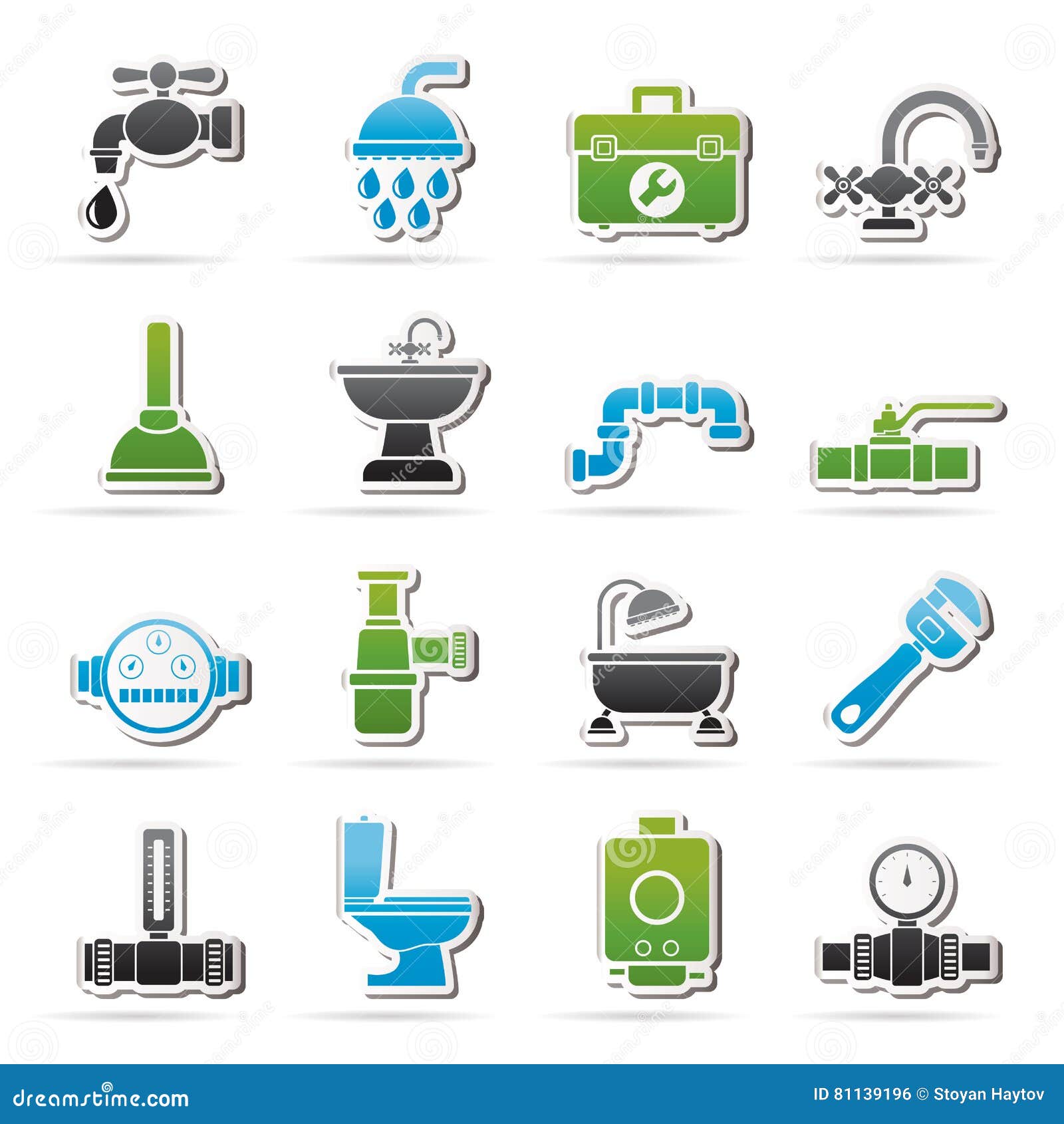 plumbing objects and tools equipment icons