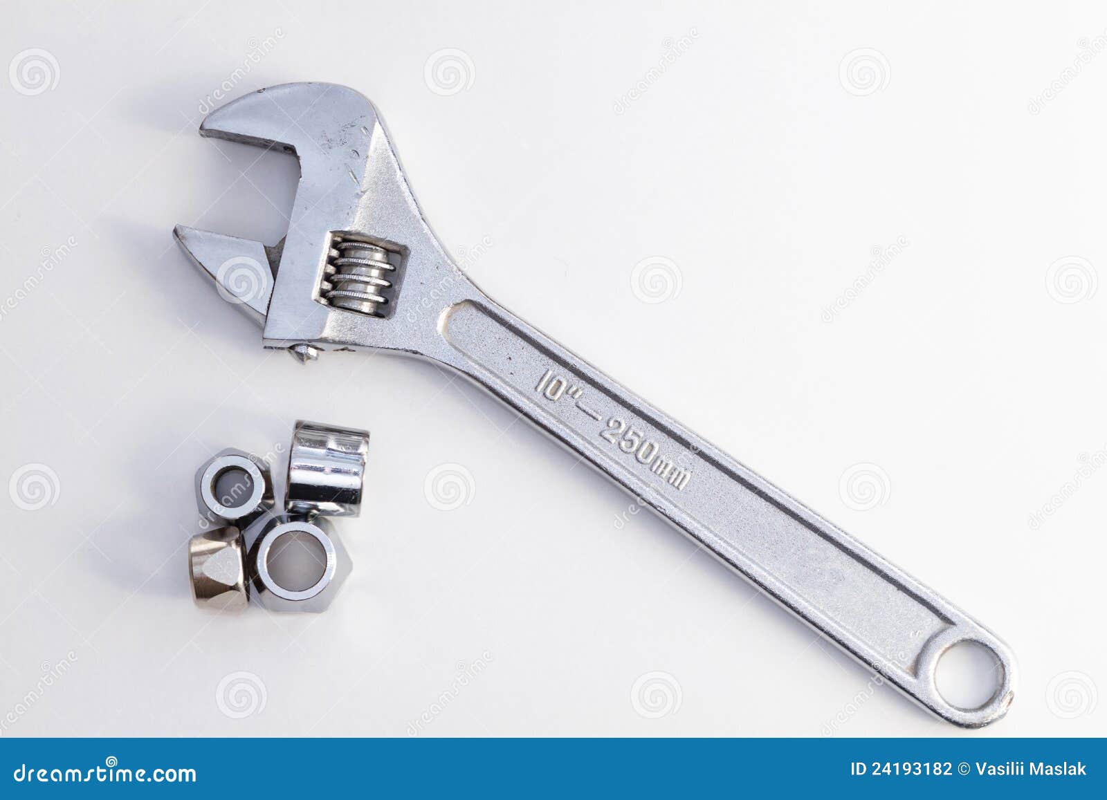 Plumbing pipe and adjustable spanner monkey wrench. Plumbing pipe and adjustable spanner (monkey wrench) on white background