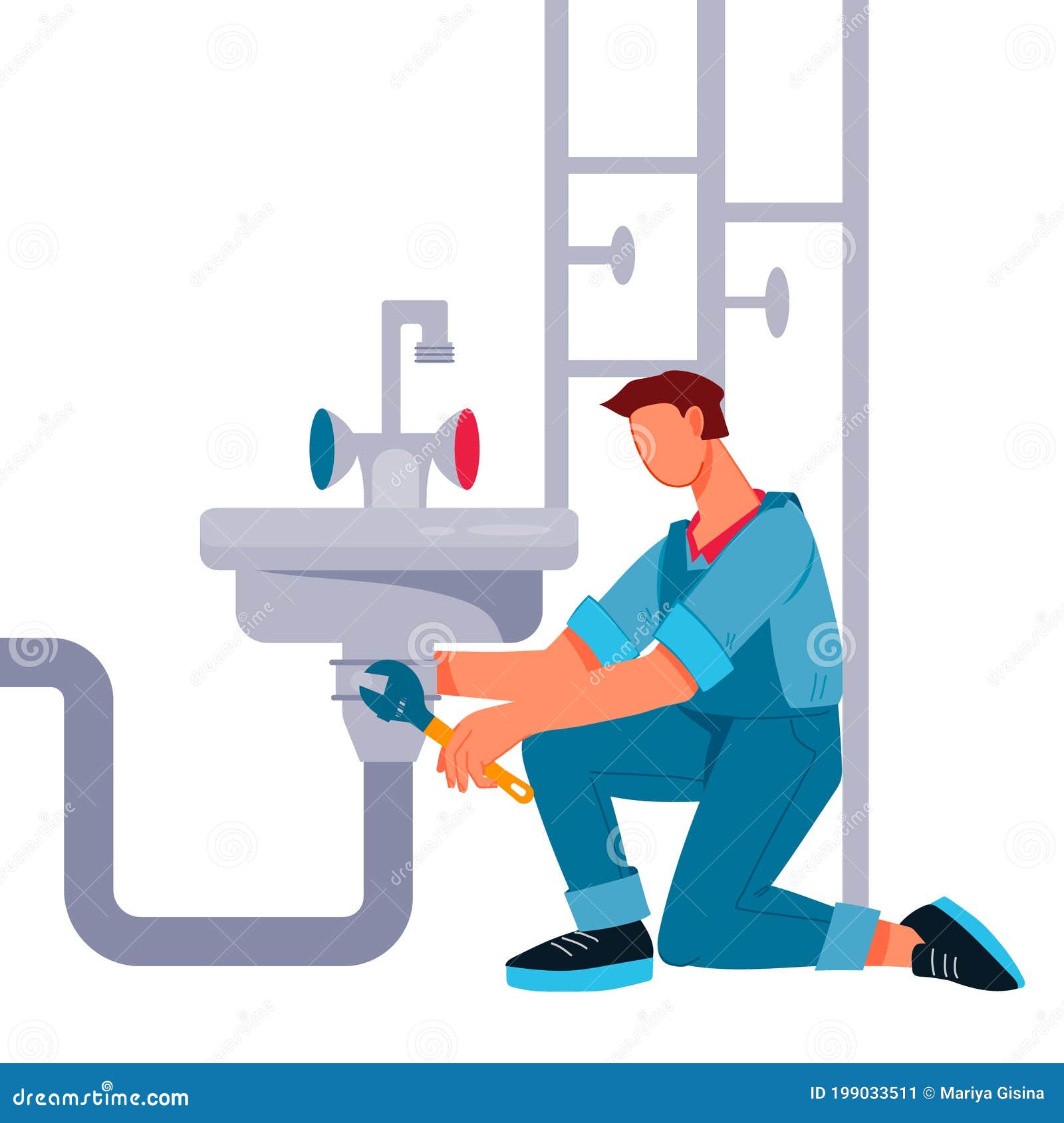 Plumbing Service Concept A Repairman Or Plumber Flat Vector