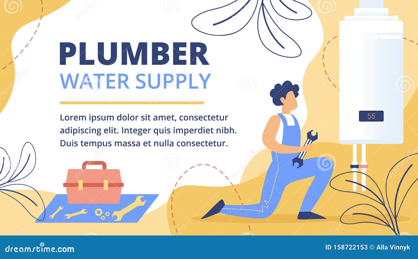 Plumbing Service Flat Vector Ad Banner Template Stock Vector