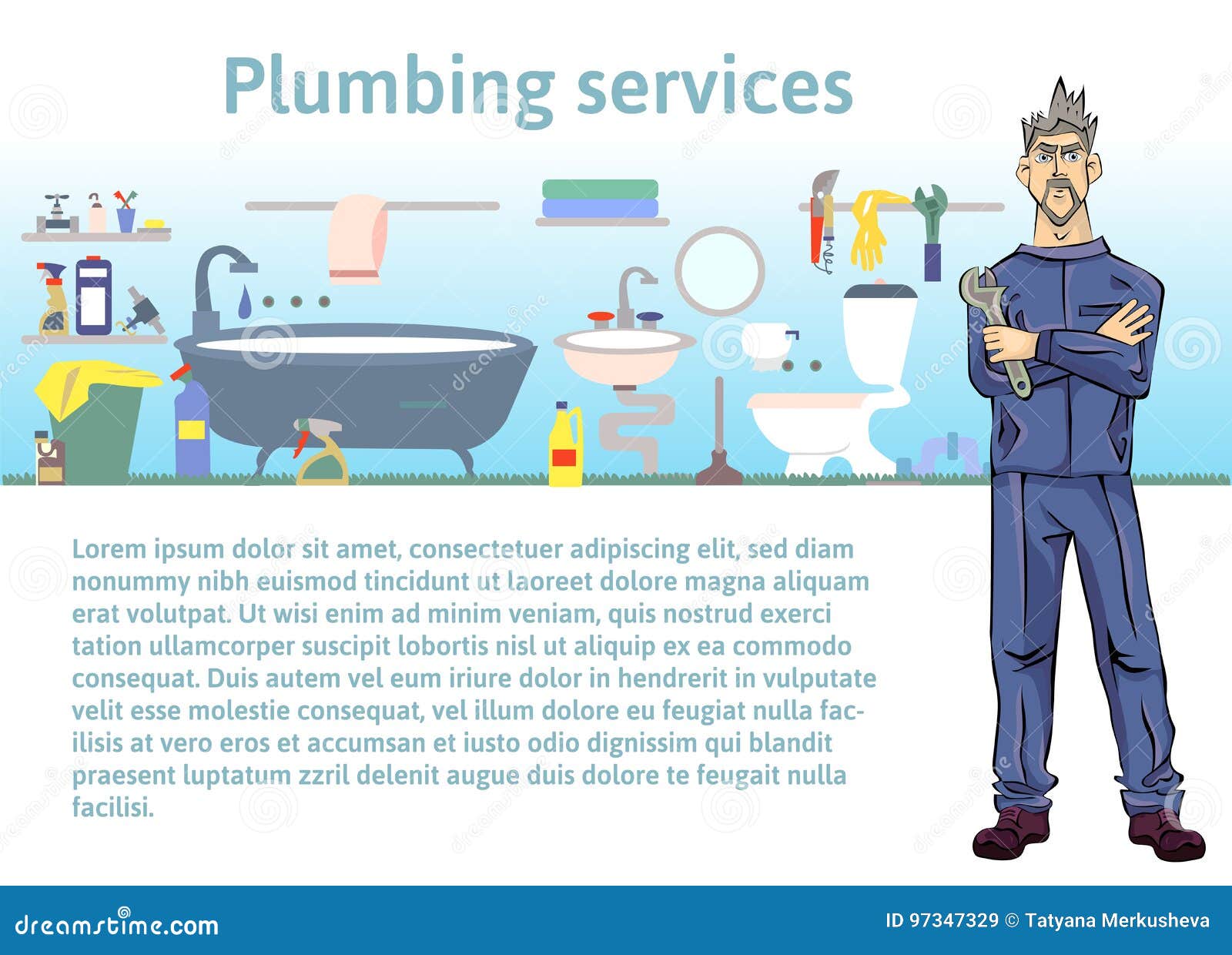 Plumbing Services. Plumber Man Holding a Wrench Stock Vector