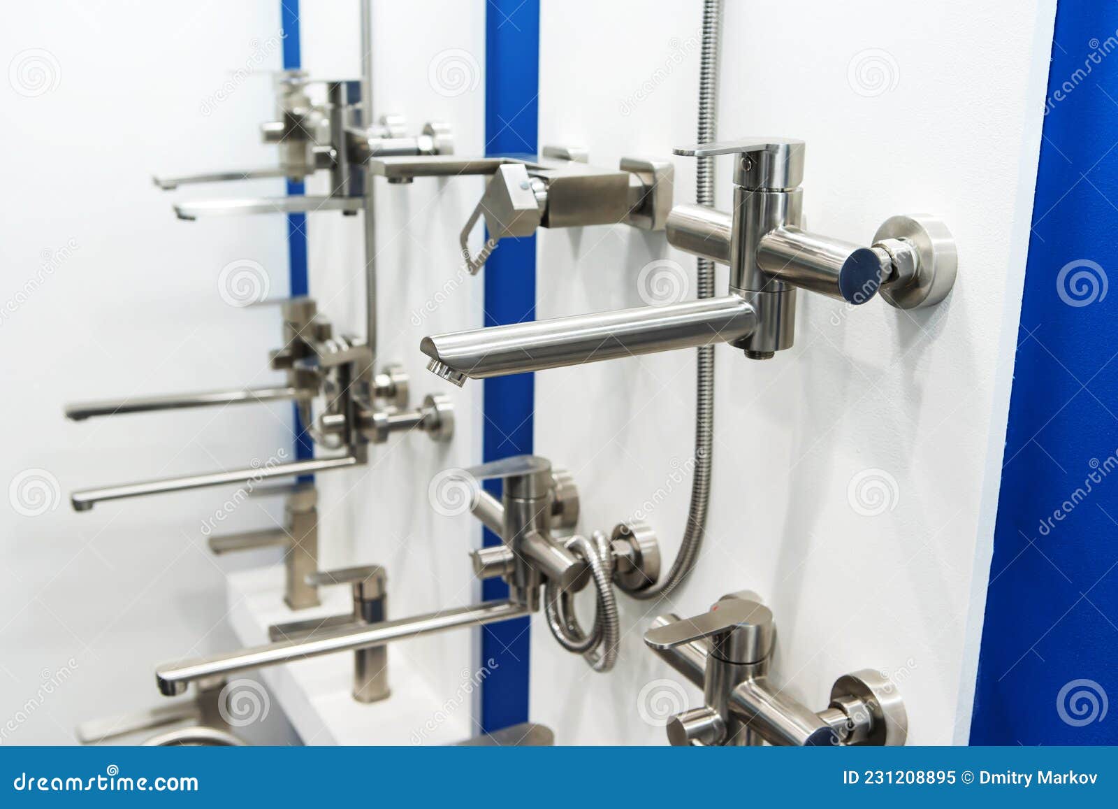 Plumbing Taps for the Shower in the Store. Wide Range of Chrome Bathtub
