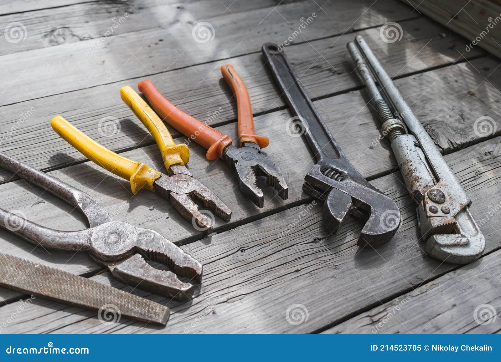 Plumbing Tool Set, Pliers and Adjustable Wrenches, for Work at Home