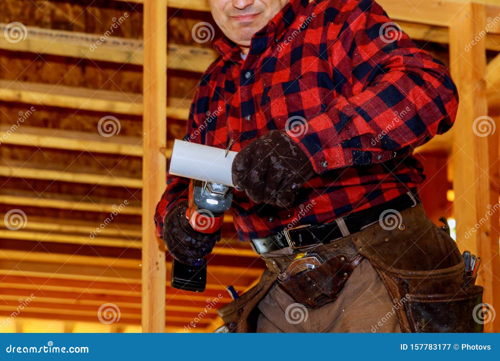 Plumbing Using a Jigsaw Cut Pipe for Under Construction Stock Image
