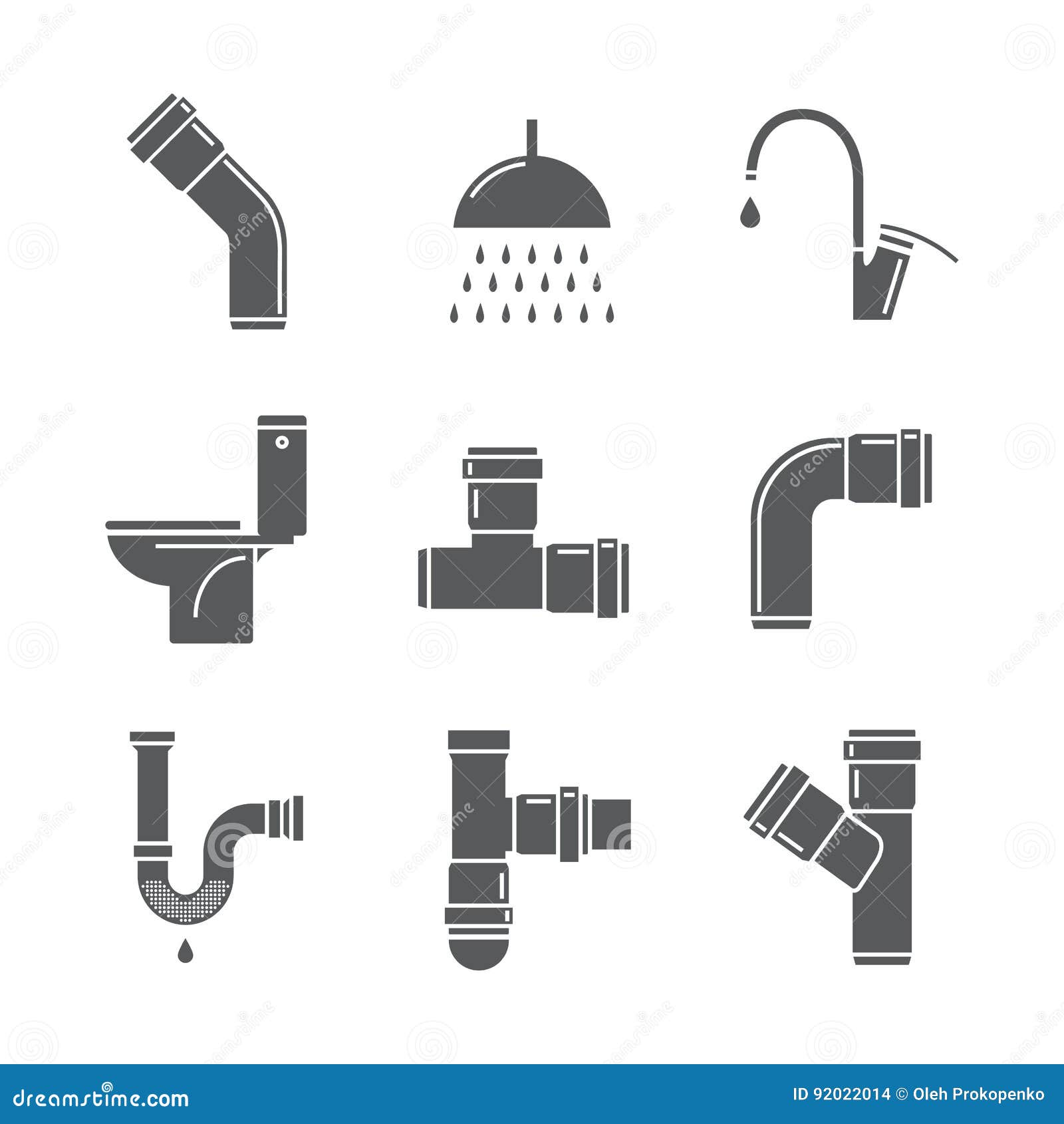Plumbing, Water Pipes, Line Icon Set. Vector Stock Illustration