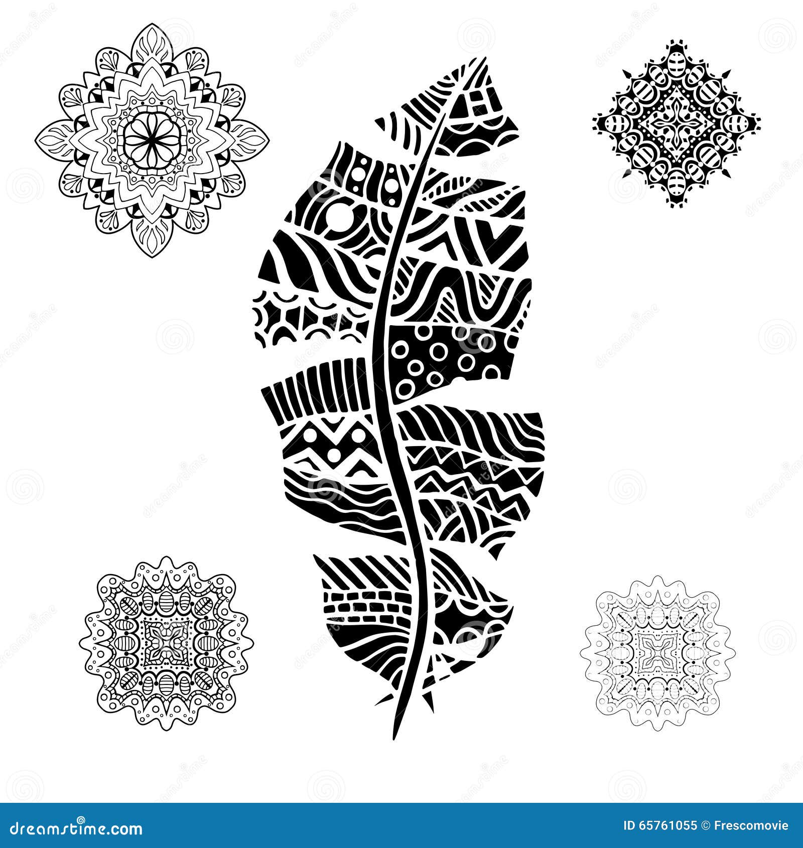 Collection De Plumes Abstraites De Paon Pour Livre De Coloriage Plume et mandalas libre de droits