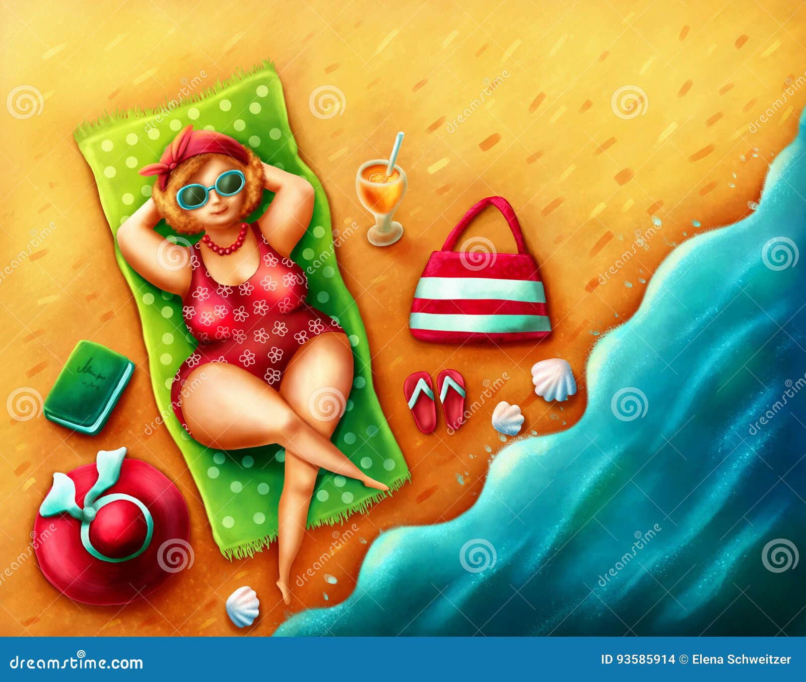 plump woman on the beach