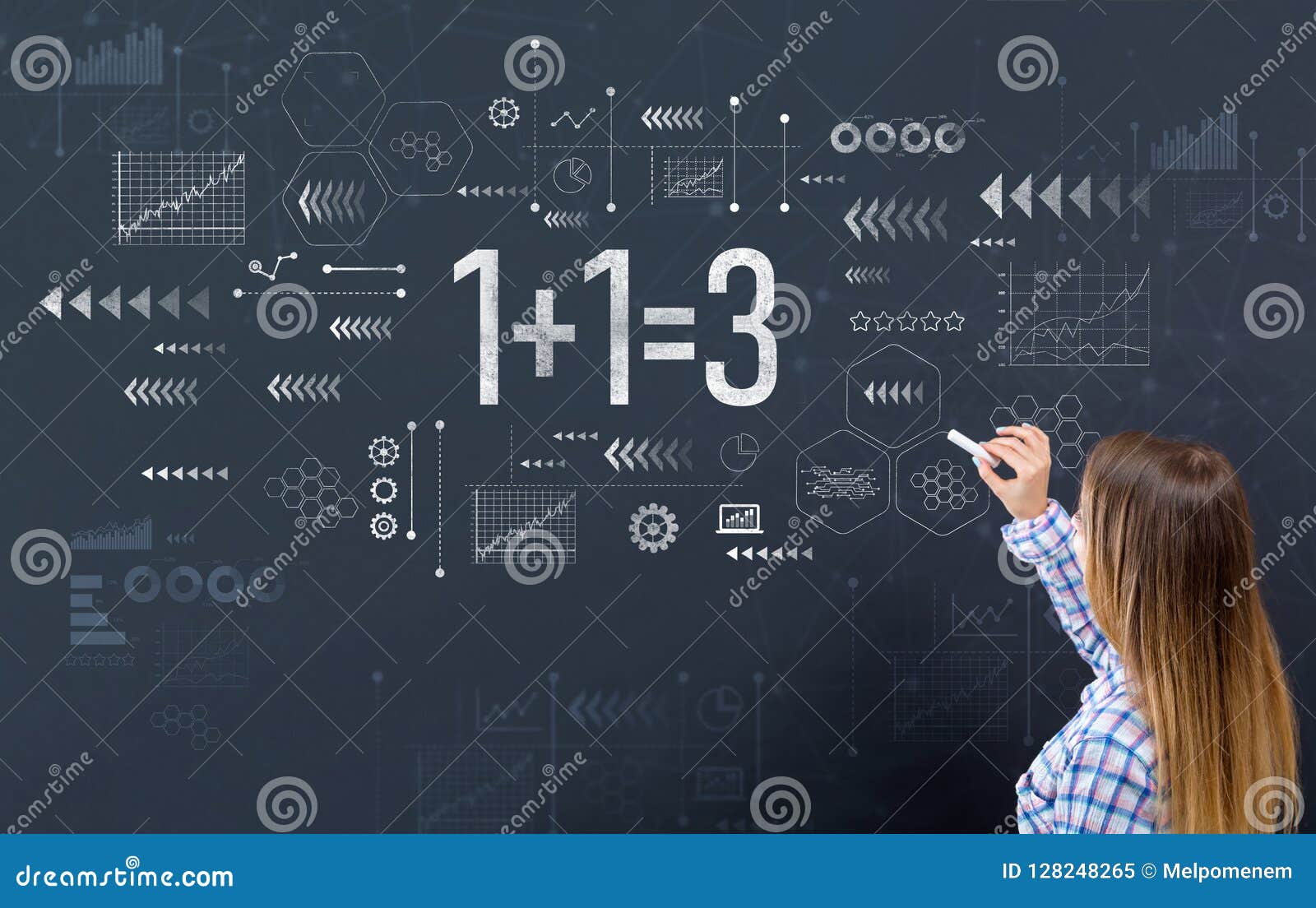 1 Plus 1 Equal 3 with Young Woman Stock Image Image of black, study