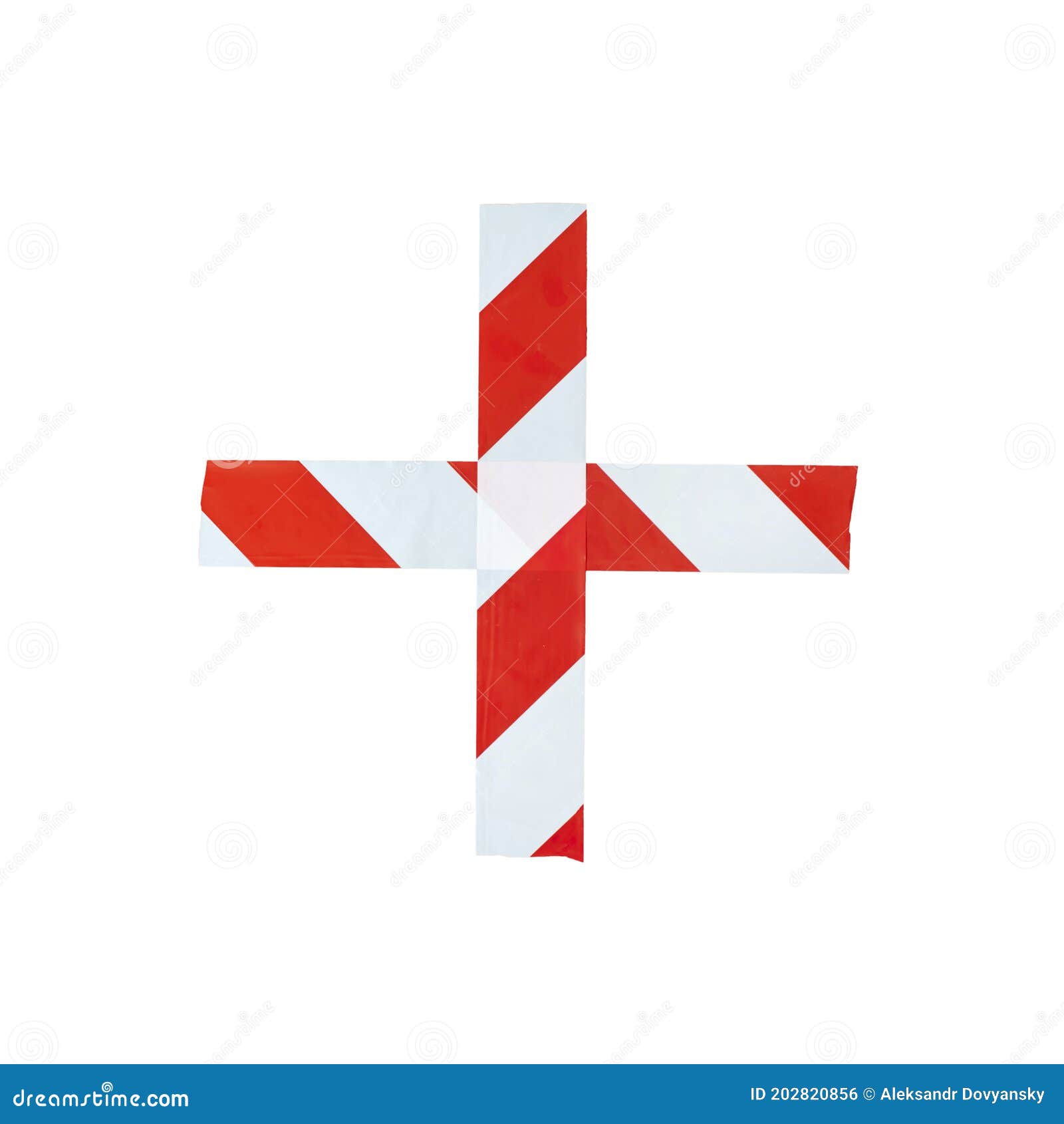 The Plus Sign is Made of Red and White Warning Tape. Isolated on White Stock Illustration