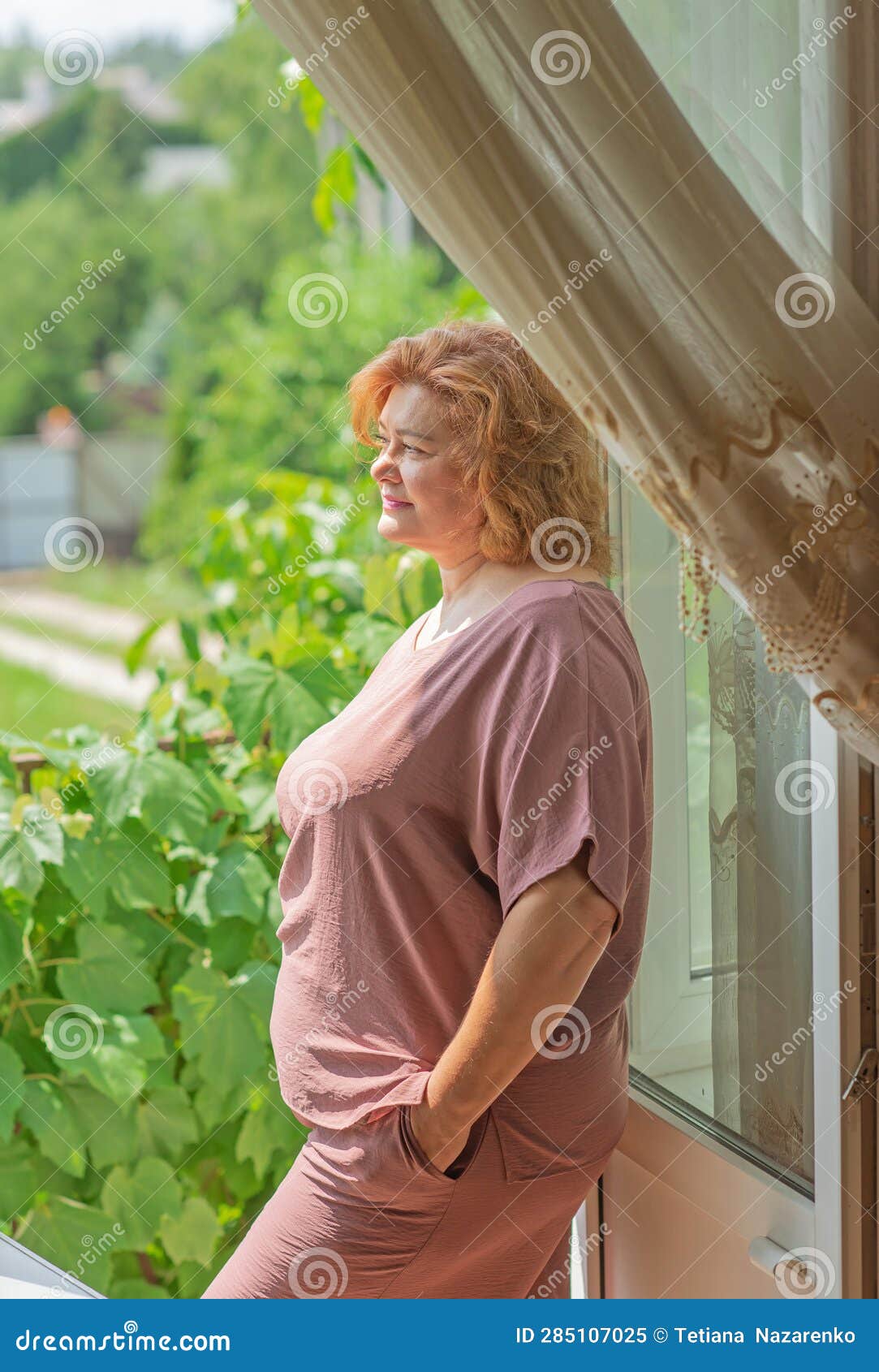 Plump Lady in Fashionable Clothes, Woman of 50-55 Years Old Stock