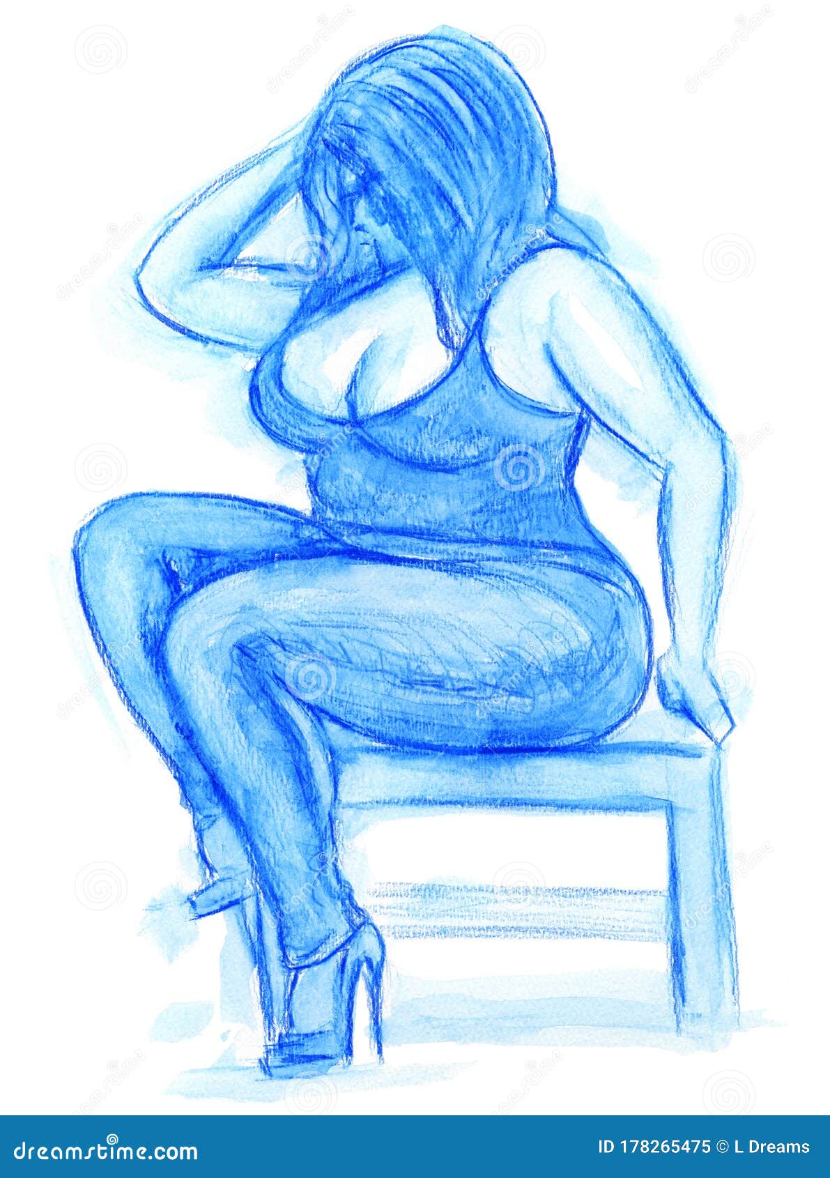 Plus Size Fashion Influencer in Blue Jeans Illustration Stock Illustration - Illustration of erotica, curves:
