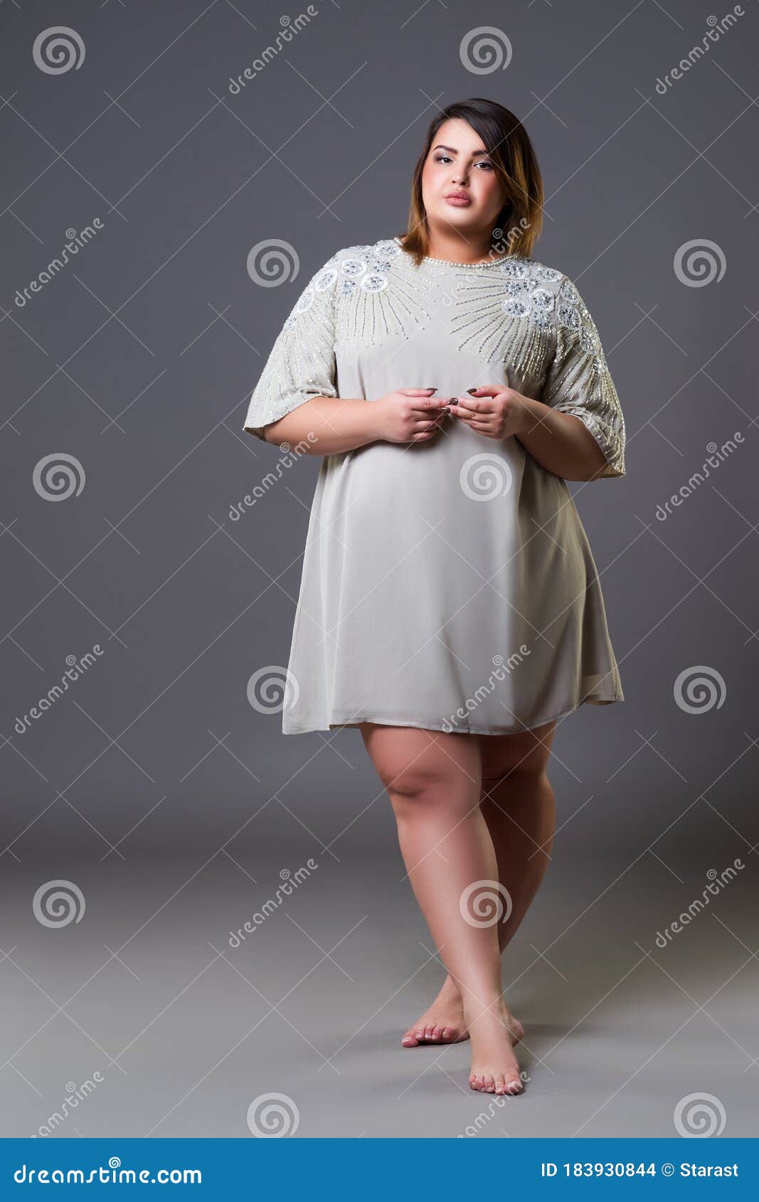 Plus Size Fashion Model in Casual Clothes, Fat Woman on Gray Background  Stock Photo - Image of attractive, chubby: 183930844