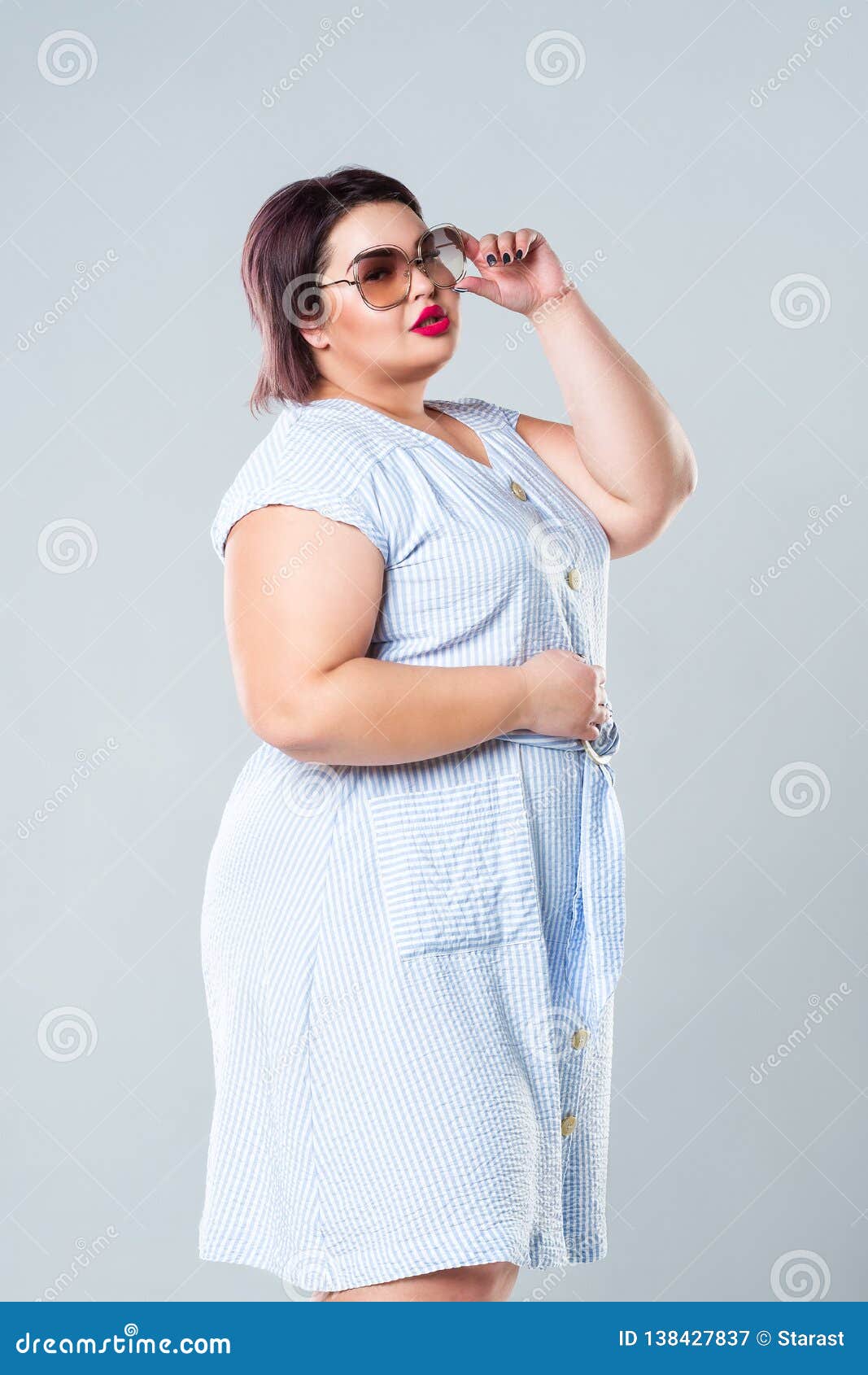 Plus Size Fashion Model in Sunglasses., Fat Woman on Gray Background ... People With Thick Glasses