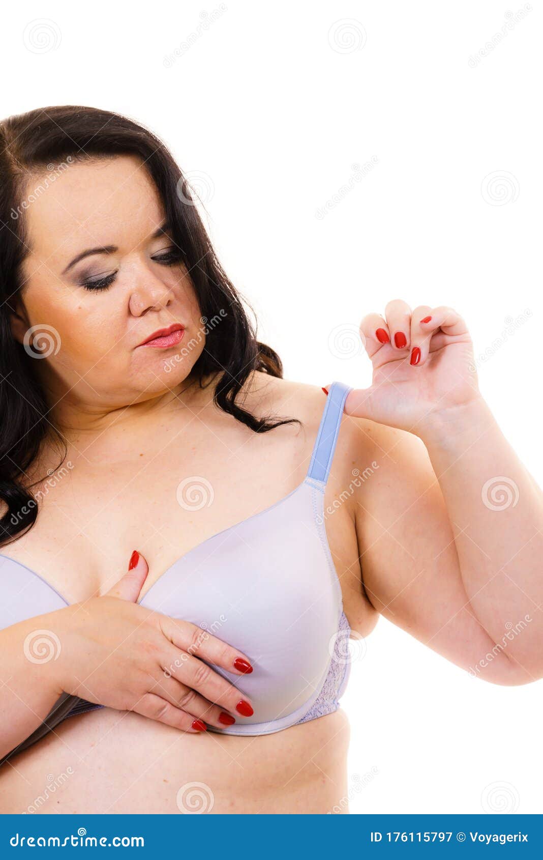 Fat Woman Rear View Opening Taking Off Or Putting On Her Bra. Plus Size  Overweight Female Wearing Lingerie. Bosom, Underwear And Proper Fitting Bras.  Stock Photo, Picture and Royalty Free Image. Image