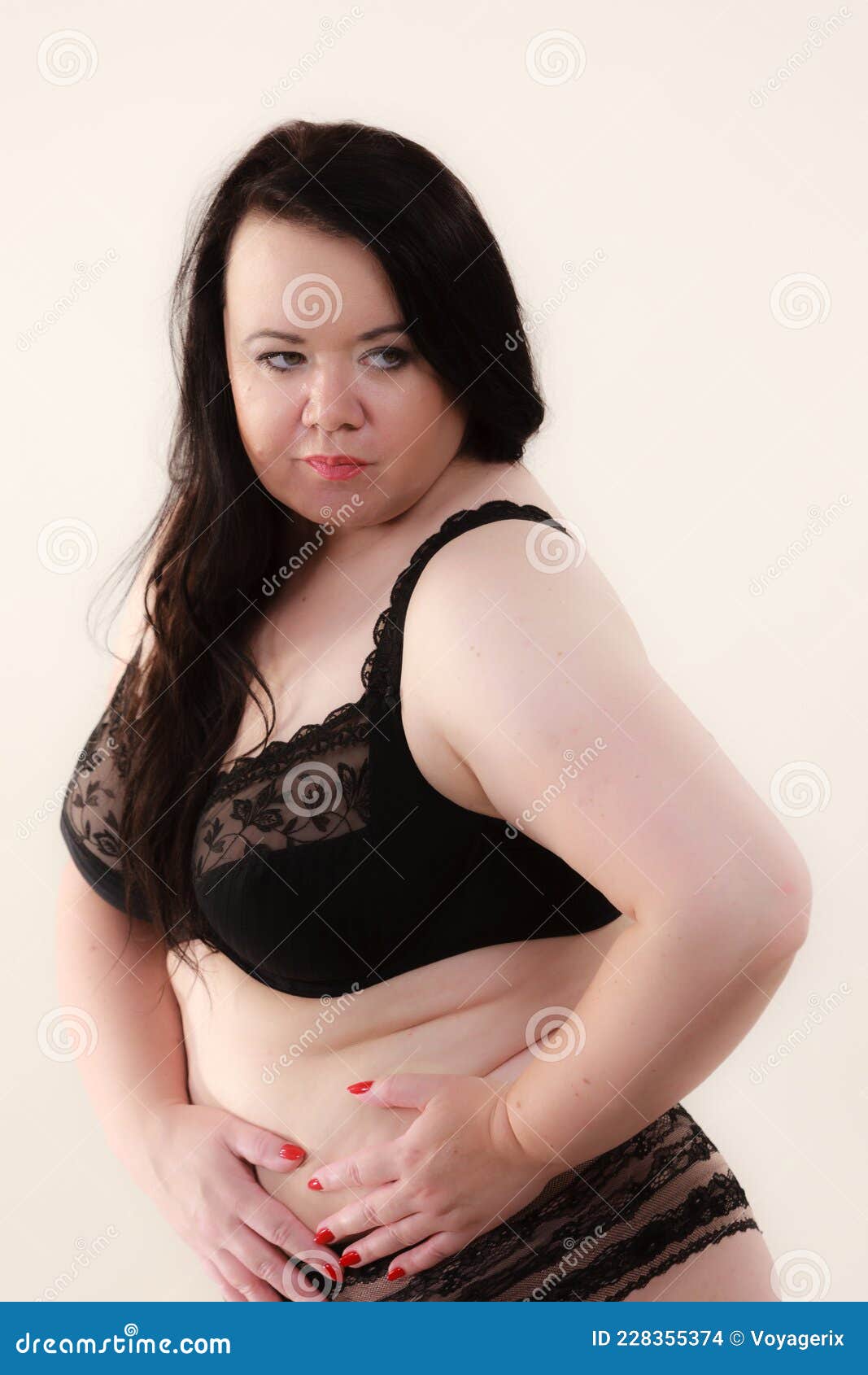 Plus Size Fat Mature Woman Wearing Bra Lingerie Giving Thumb Up