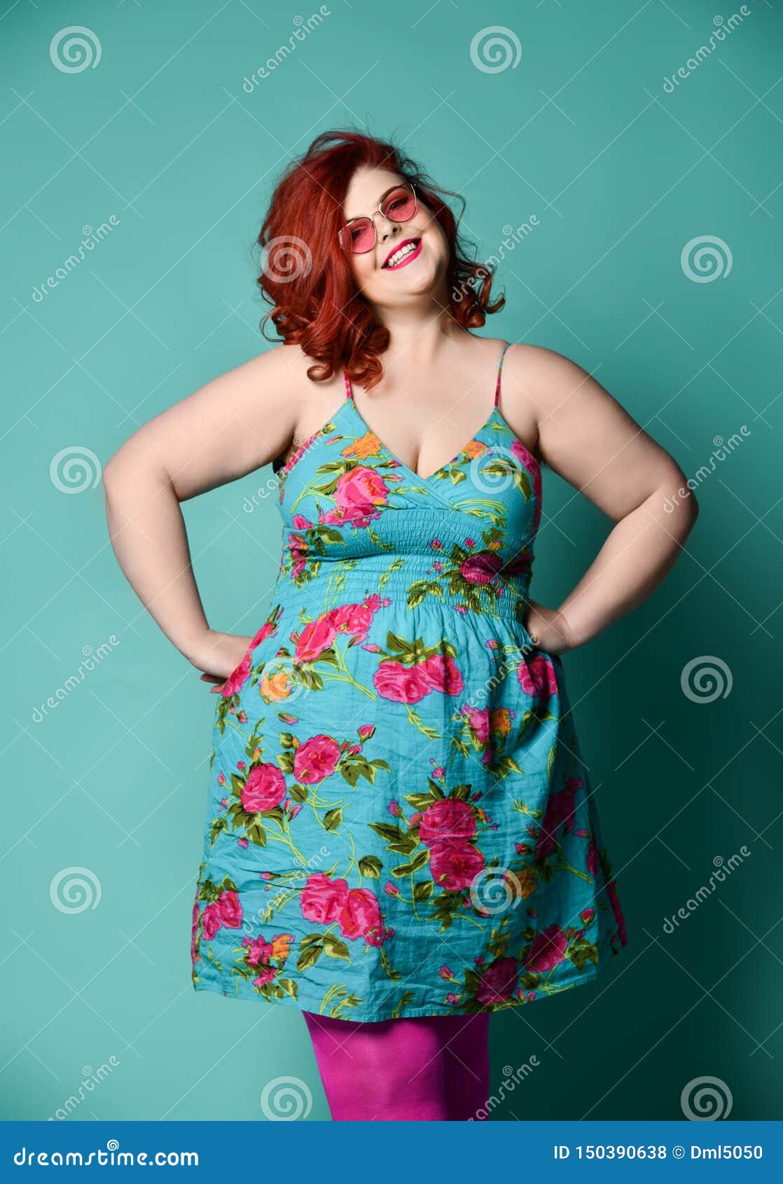 Pretty Plus-size Fat Woman In Fashion Sunglasses And Colorful