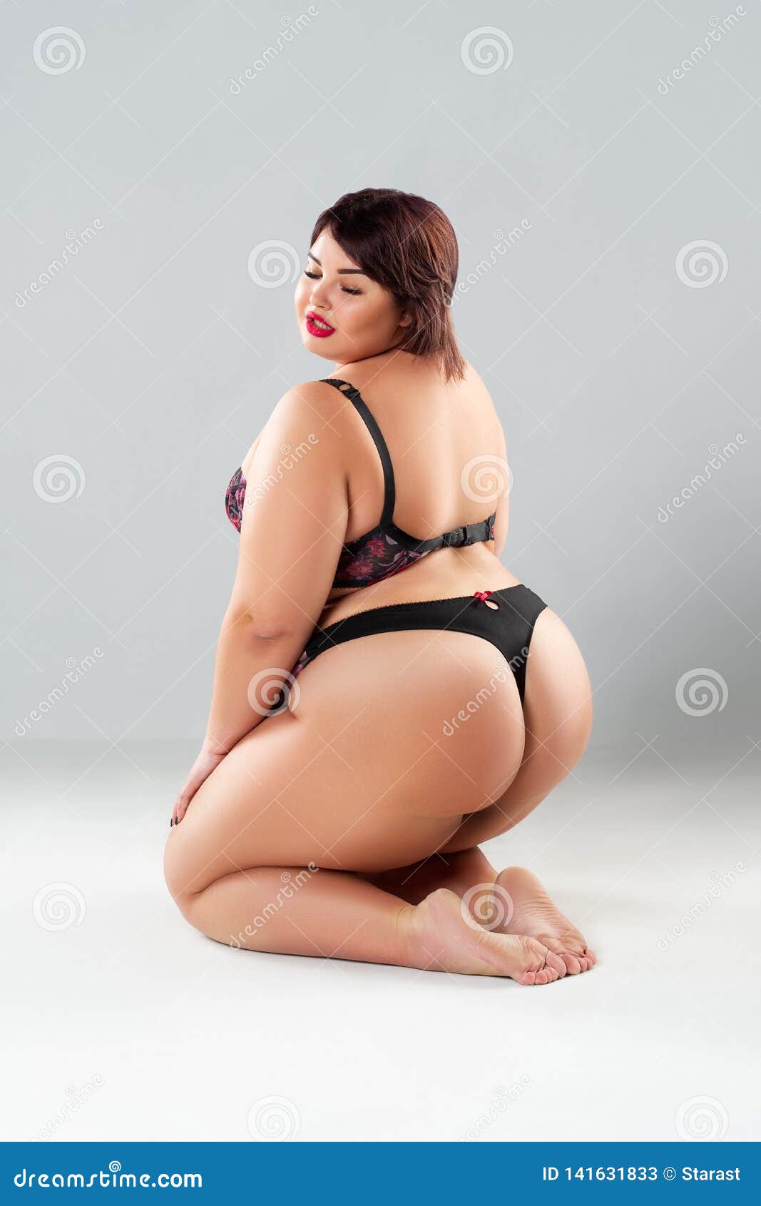 Plus Size Model in Lingerie, Fat Woman in Underwear on Gray Background,  Body Positive Concept Stock Image - Image of cellulitis, fashion: 141631833