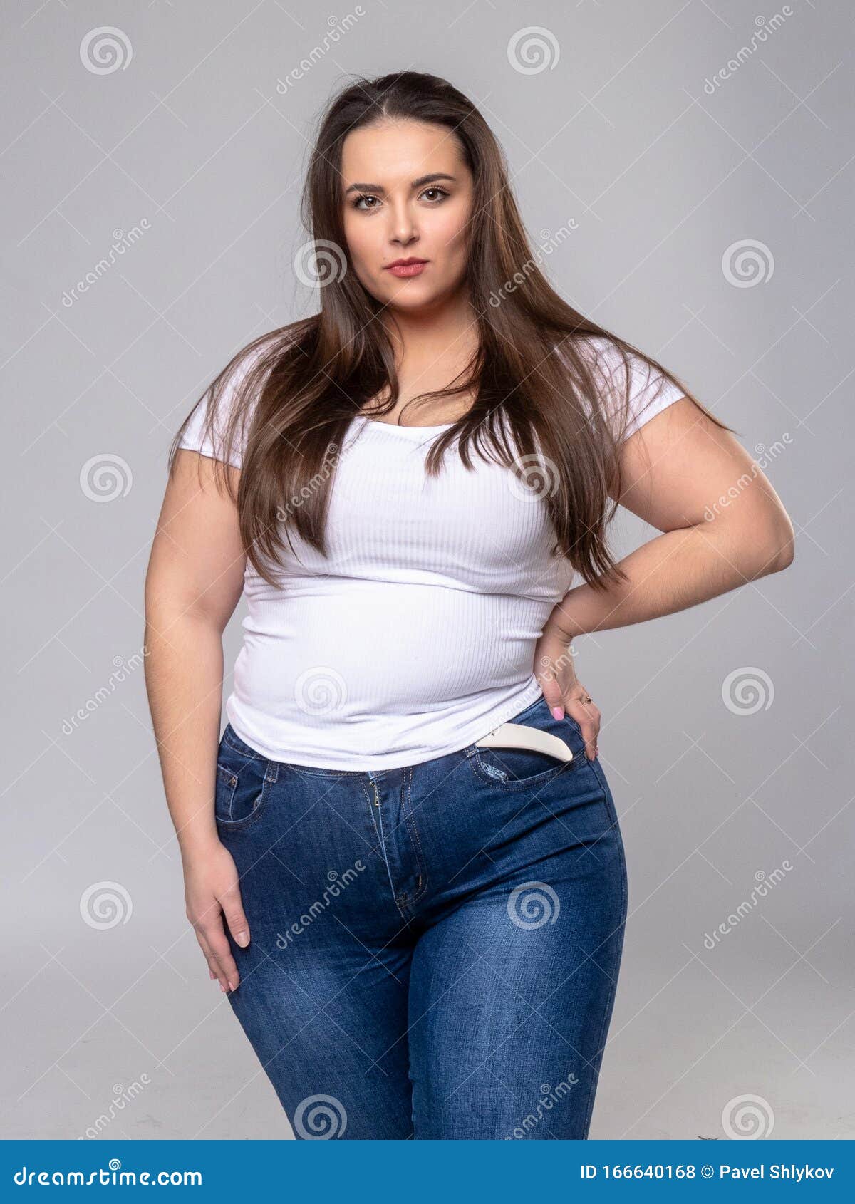 Plus Size Model with Long Hair Posing in Studio Stock Photo - of hair, bodypositive: 166640168