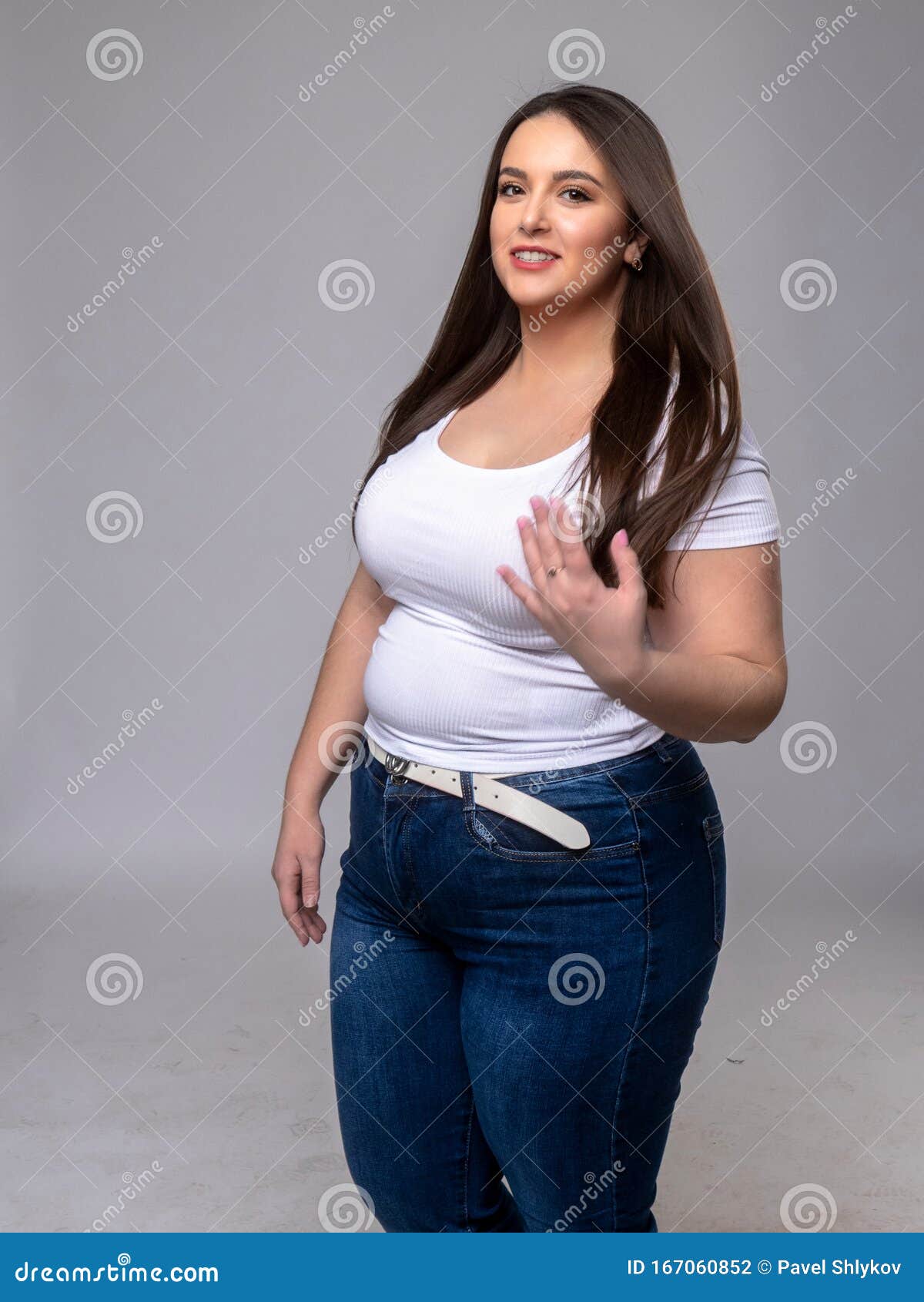 Plus Size Model with Long Hair in Studio Stock Photo - Image of young, 167060852