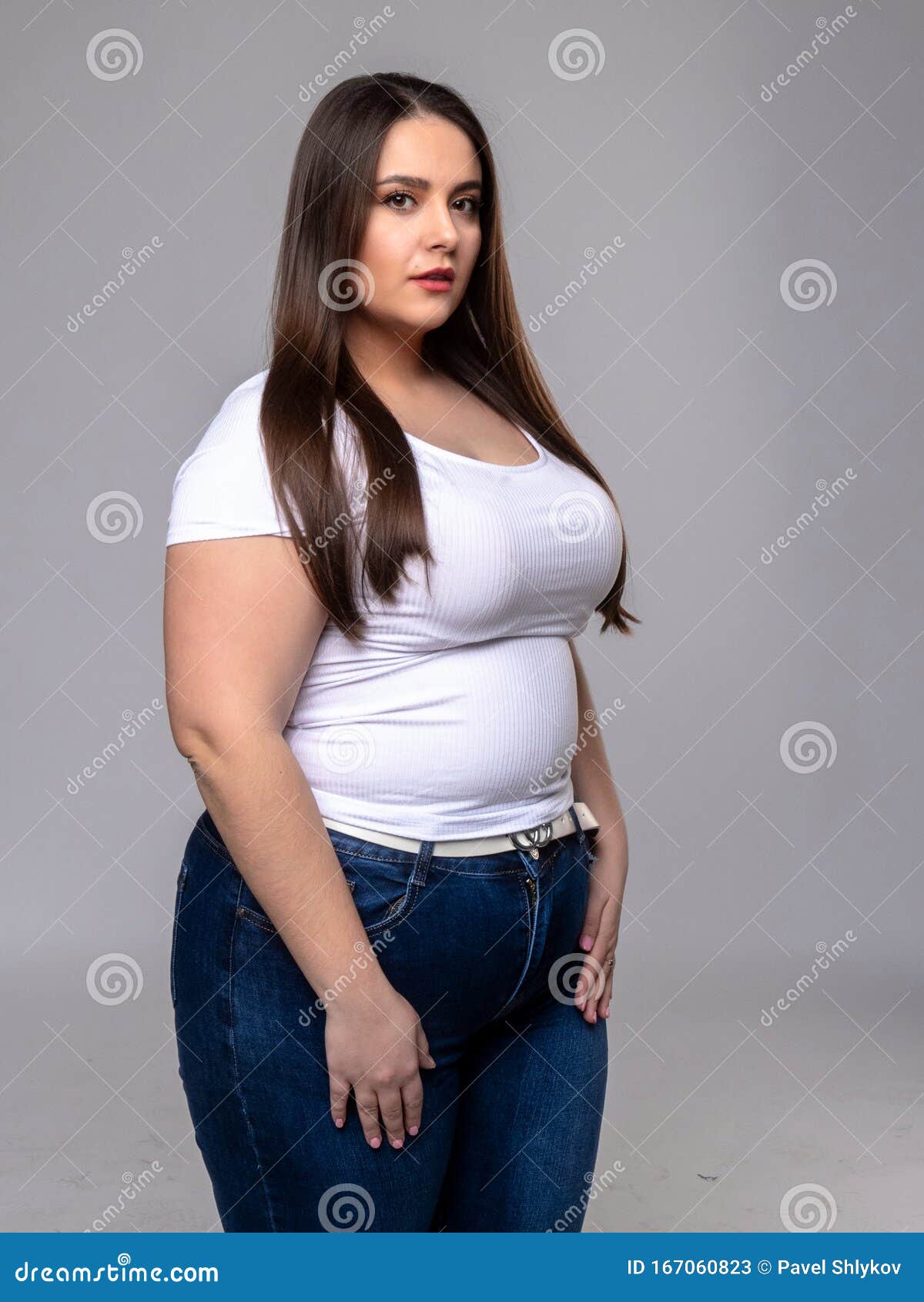 Plus Size Model with Long Hair in Studio Stock Image Image of girl