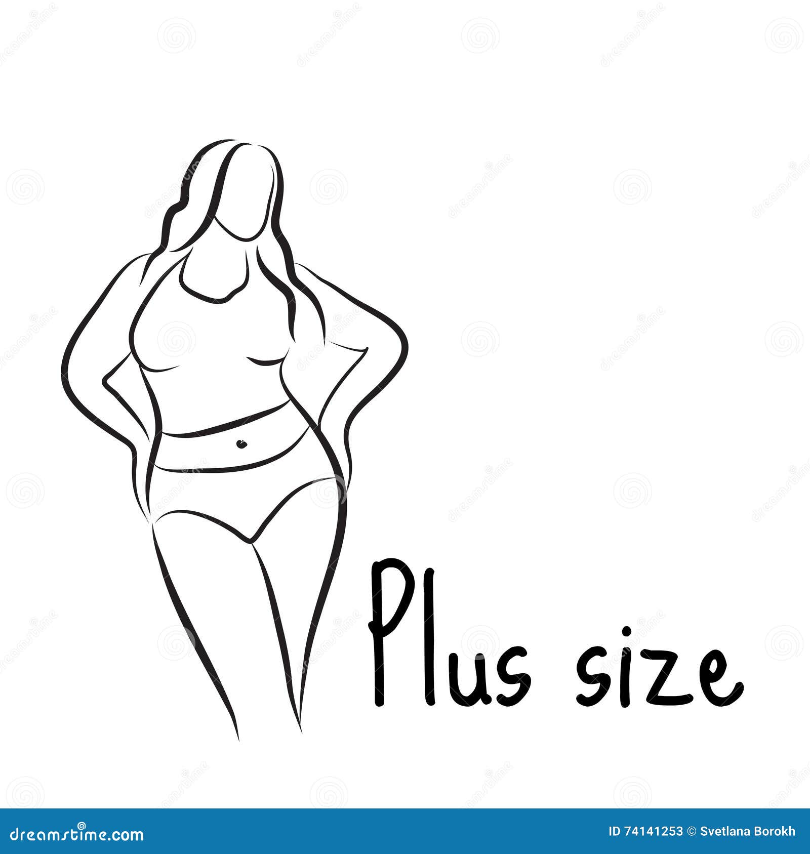 Plus Size Model Woman Sketch. Hand Drawing Style. Fashion Logo
