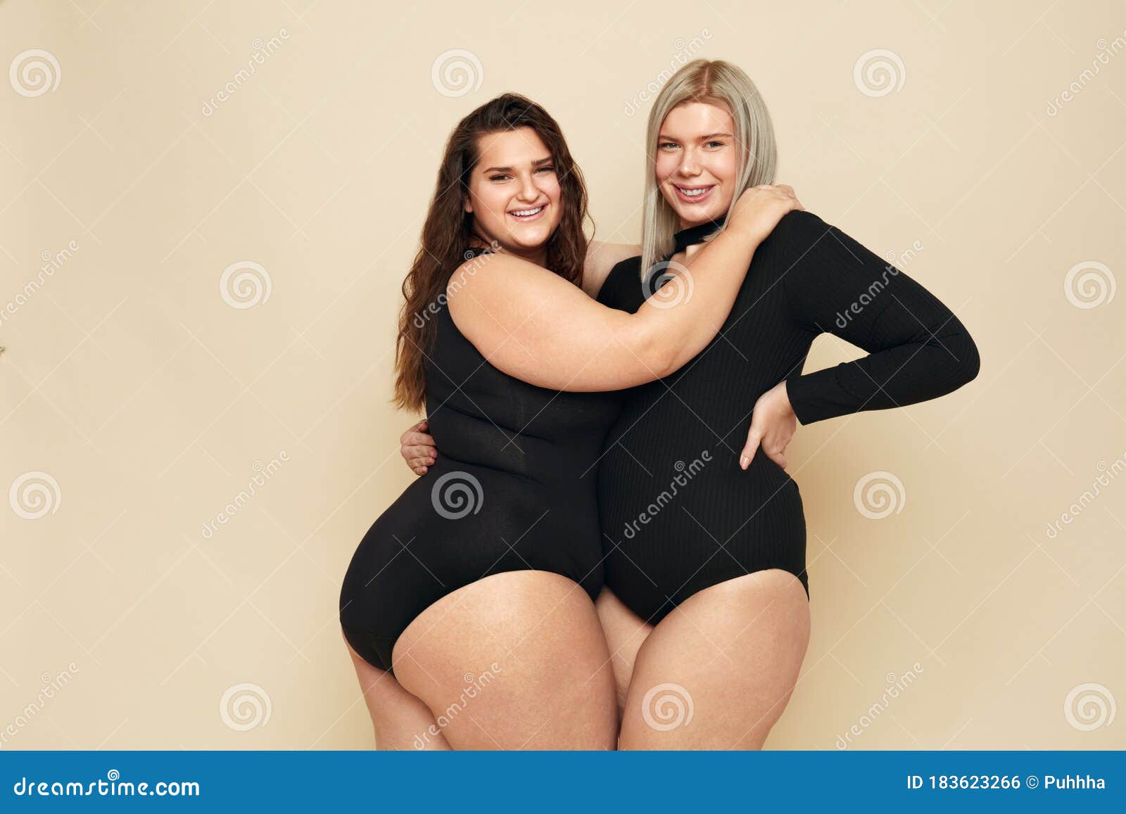 Plus Size Models. Full-figured Women Portrait. Brunette and Blonde