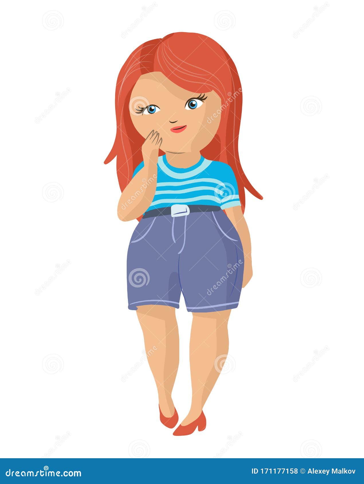 eksplosion buket væv Plus Size Red Hair Girl Illustration. Curvy European Female Cartoon  Character Wearing T-shirt and Denim Shorts. Body Stock Illustration -  Illustration of lady, body: 171177158