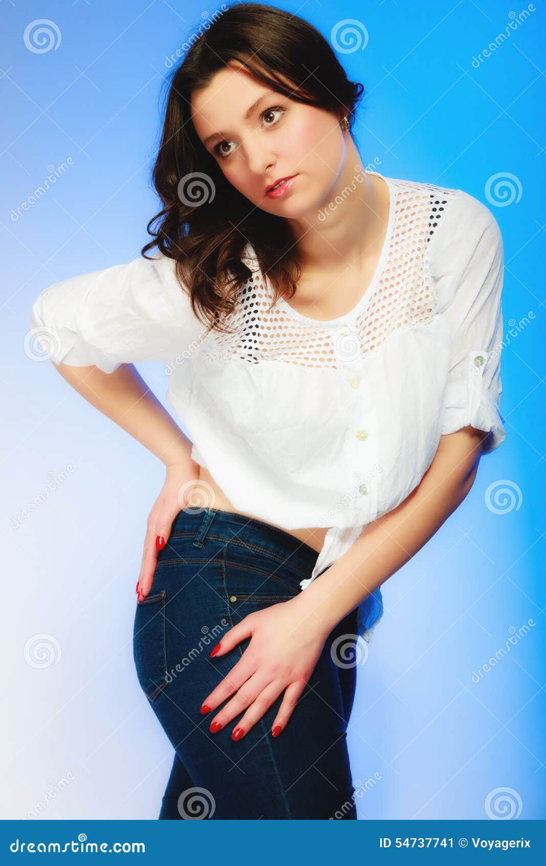 Plus Size Woman in Casual Clothes Posing in Studio Stock Image - Image ...