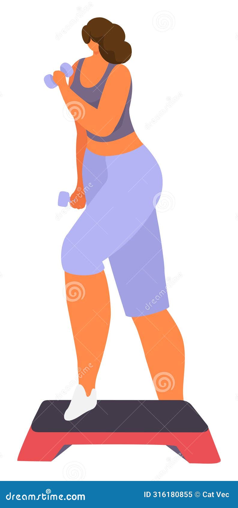 plussize woman exercising, lifting weights, engaging fitness. curvy female character workout
