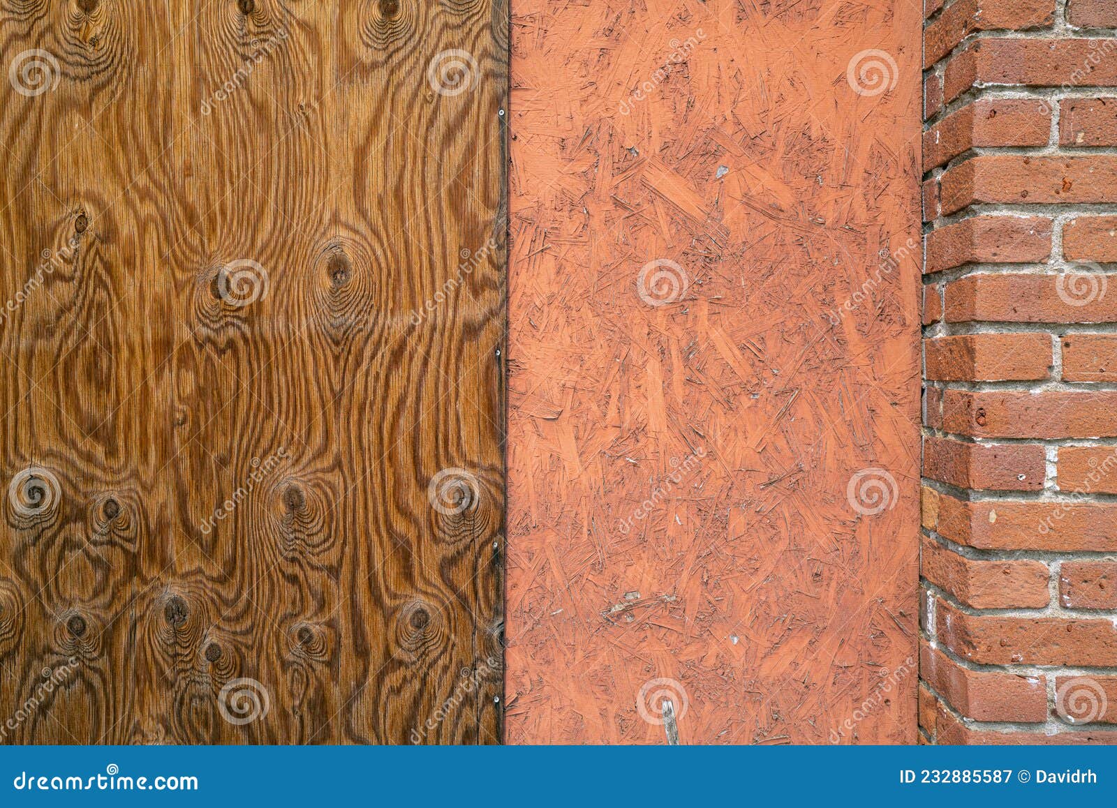 Plywood and Brick Exterior Wall of a Building Stock Image Image of